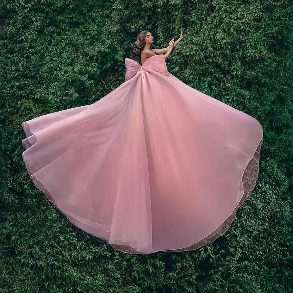 Luxury Designer Pink Mermaid Evening Dress with Big Bow LA73061 - Elegant Formal Gown for Prom, Wedding, Gala & Special Occasions