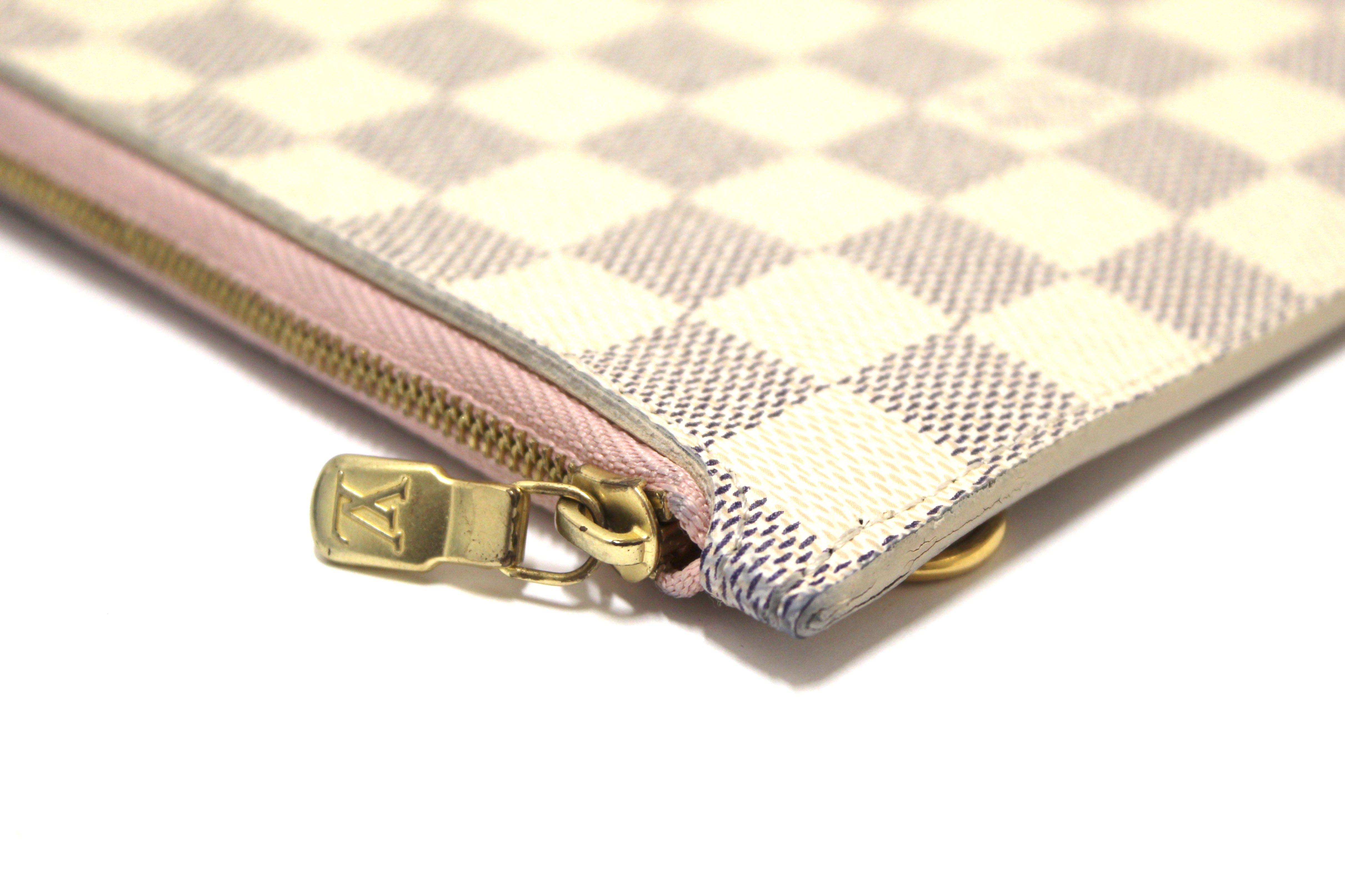 Original Louis Vuitton Damier Azur Canvas Neverfull Pouch Pochette Handbag - Luxury Designer Clutch for Women, Perfect for Travel, Shopping & Evening Events