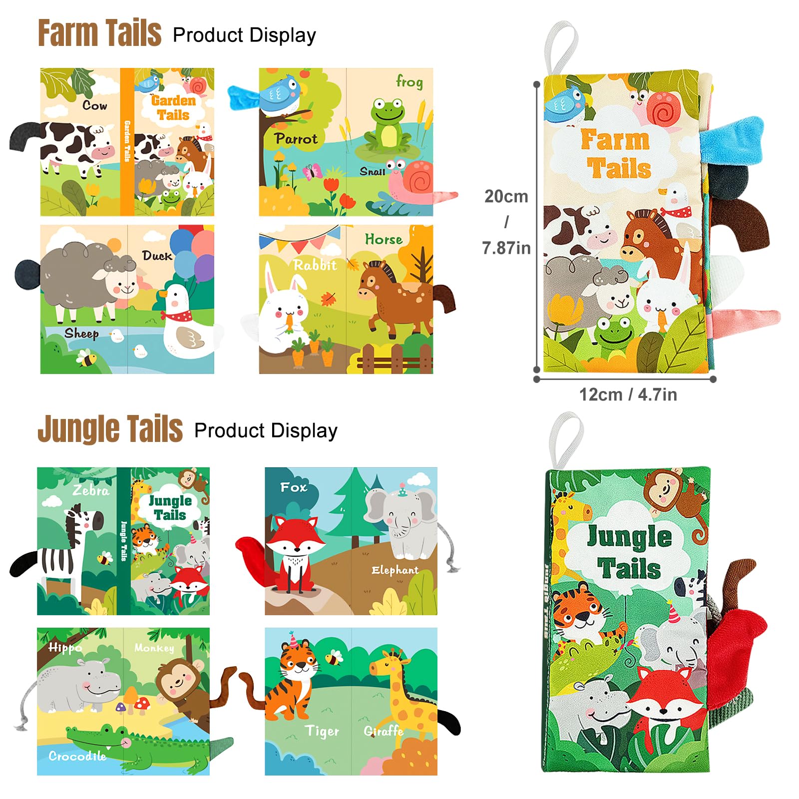 2 PCS High Contrast Baby Toys for 0-6 Months, 3D Animal Tails Sensory Books for Brain Development, Soft Montessori Visual Stimulation Toys, Perfect Gift for Newborns, Nursery & Playtime Essentials