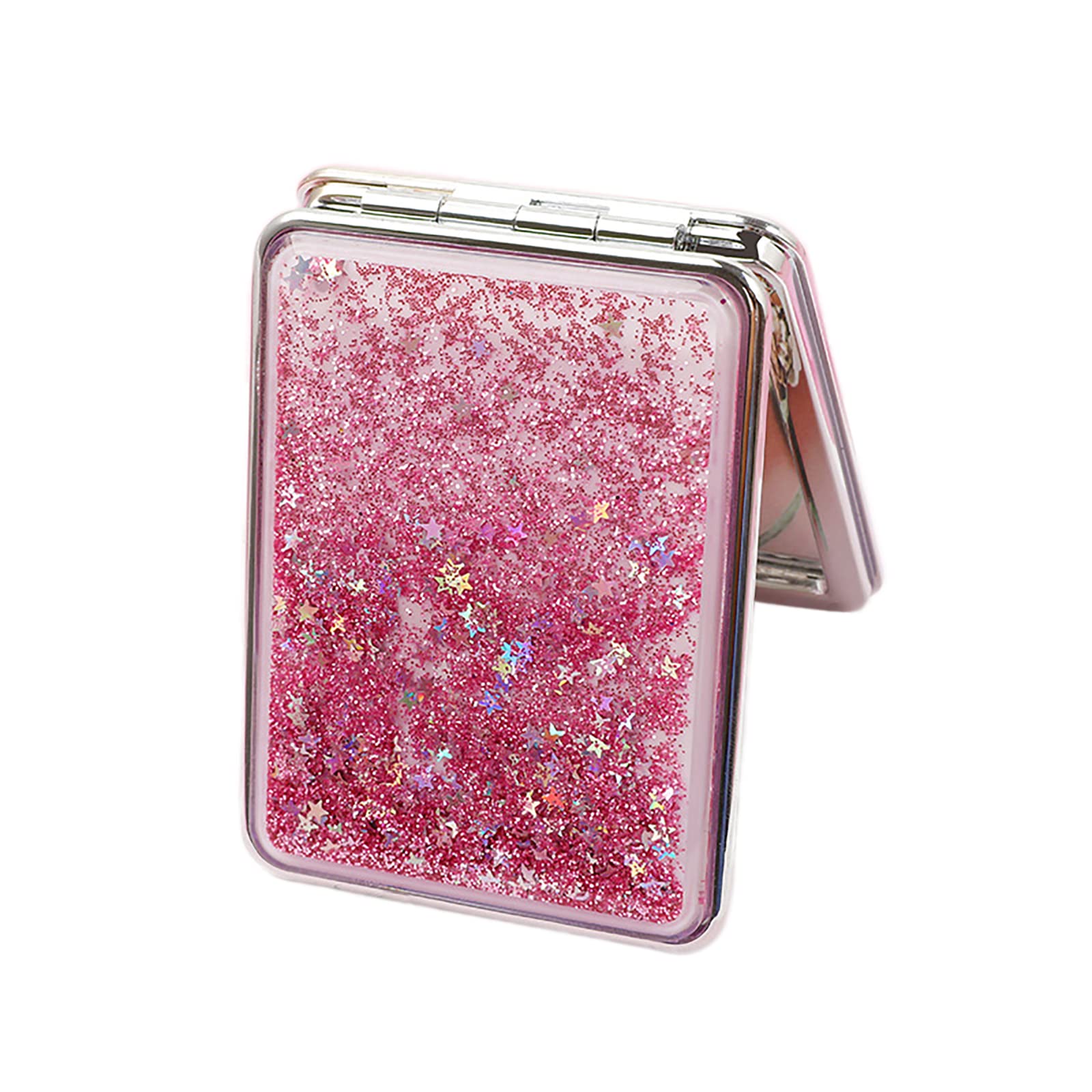 HSYHERE Creative Quicksand Makeup Mirror - Double-Sided Portable Compact Mirror with Glitter, Foldable Fashion Hand Mirror for Travel & Pocket (Square, Pink) | Perfect for Home, Travel, and Makeup Touch-Ups