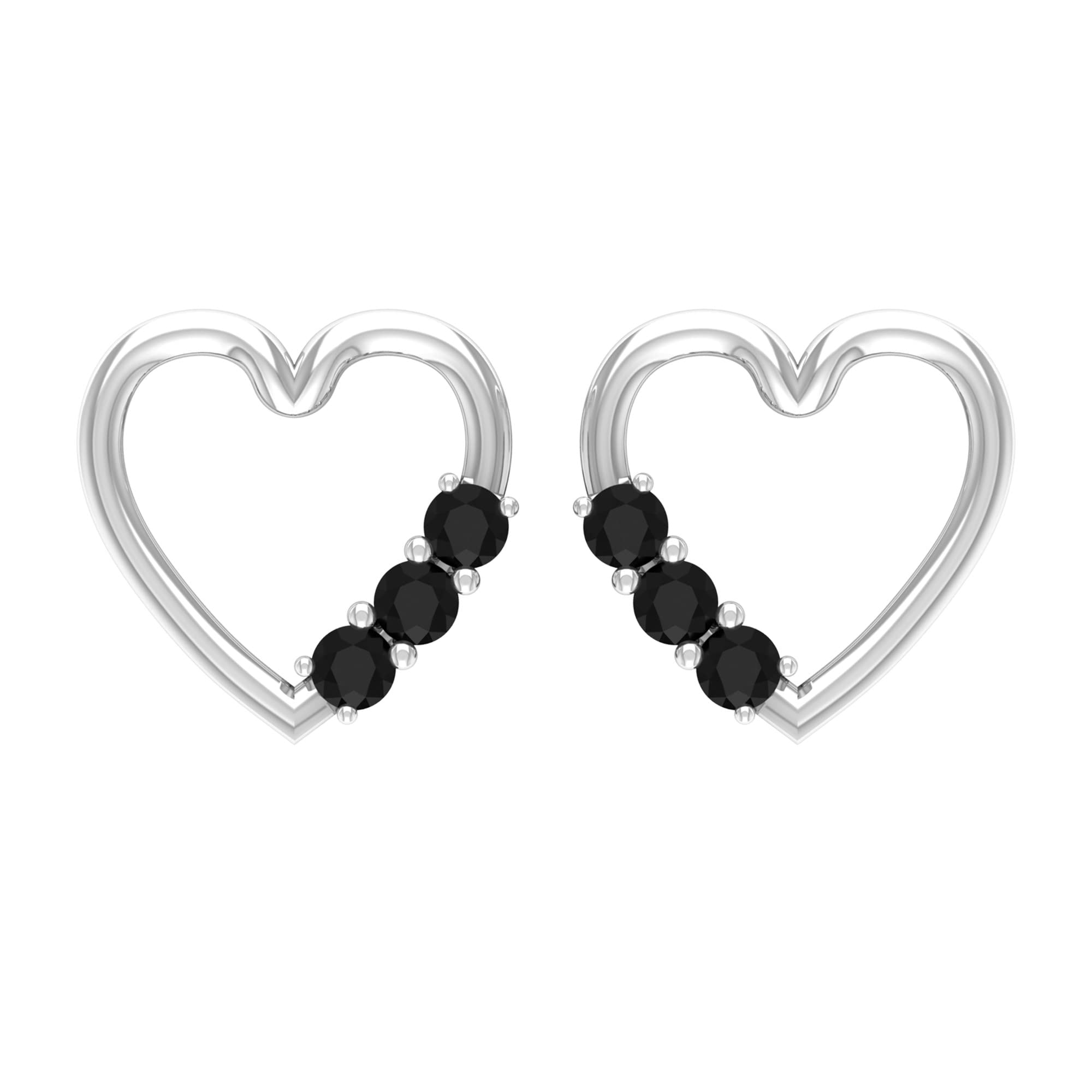 Certified Black Diamond Stud Earrings for Women - 14K Solid Gold Open Heart Design | Elegant & Durable Jewelry for Weddings, Anniversaries & Special Occasions
