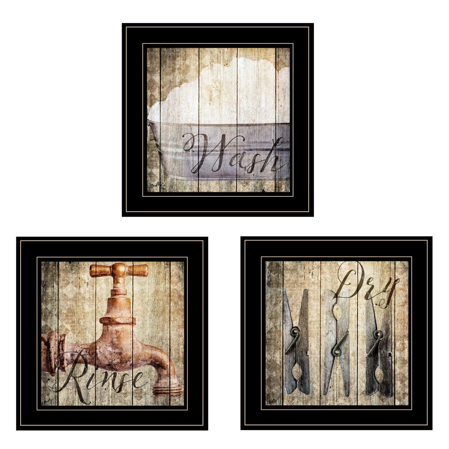 3-Piece Vignette Wall Art Set by Misty Michelle - Black Framed Canvas Paintings for Living Room, Bedroom & Office Decor
