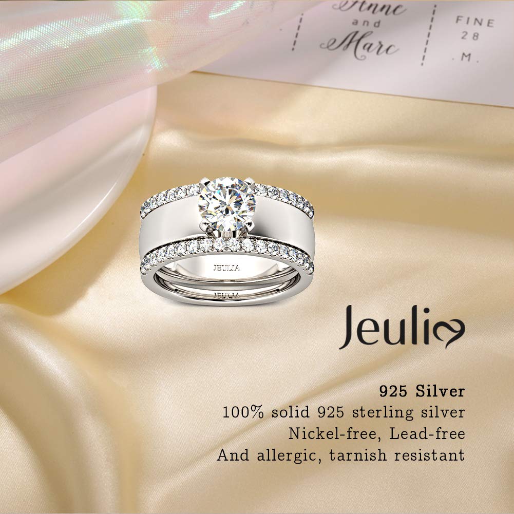 Jeulia 3-Piece Sterling Silver Channel Set Wedding Ring Set - 2.5 Carat Round Cut Cubic Zirconia Bridal Rings for Women | Engagement, Anniversary & Special Occasion Jewelry Gift