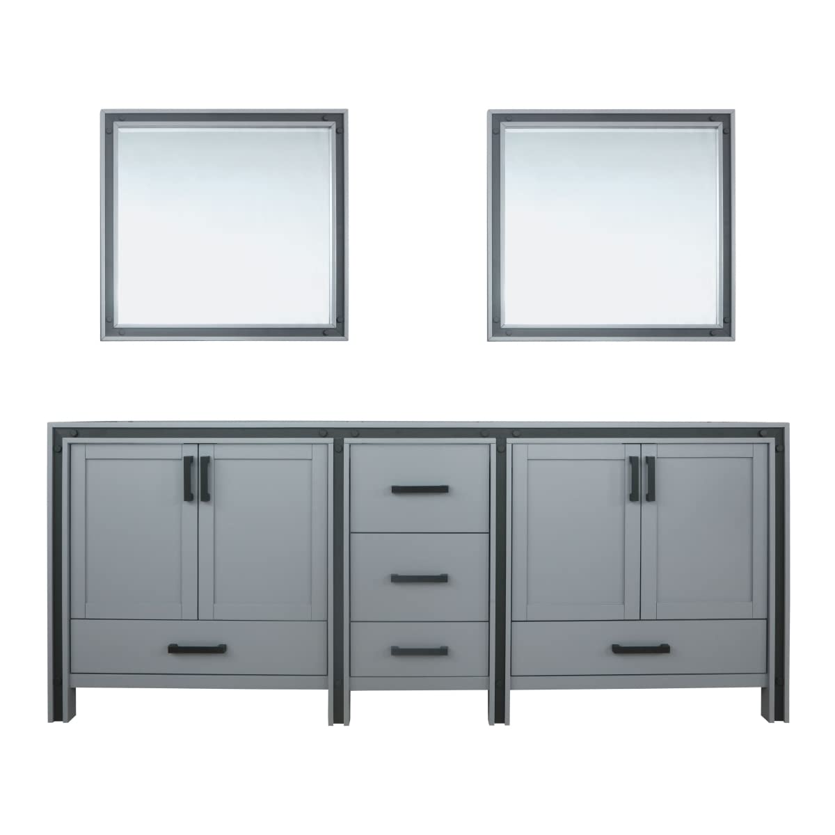 Ziva 84 Inch Wide x 22 Inch Deep Dark Grey Double Bathroom Vanity Set with 34 Inch Mirrors - Perfect for Master Bathroom Remodeling and Modern Home Decor