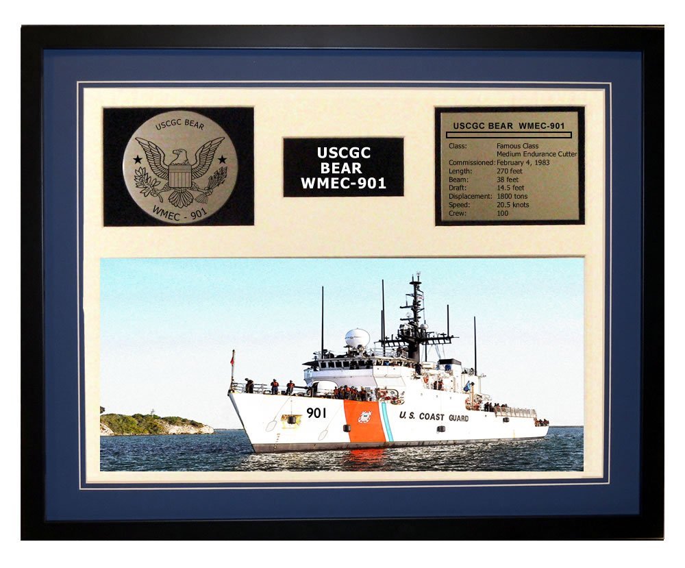 USCGC Bear WMEC-901 Framed Navy Ship Display - Premium Wooden Coast Guard Model for Home & Office Decor - Perfect Military Gift for Veterans & Maritime Enthusiasts