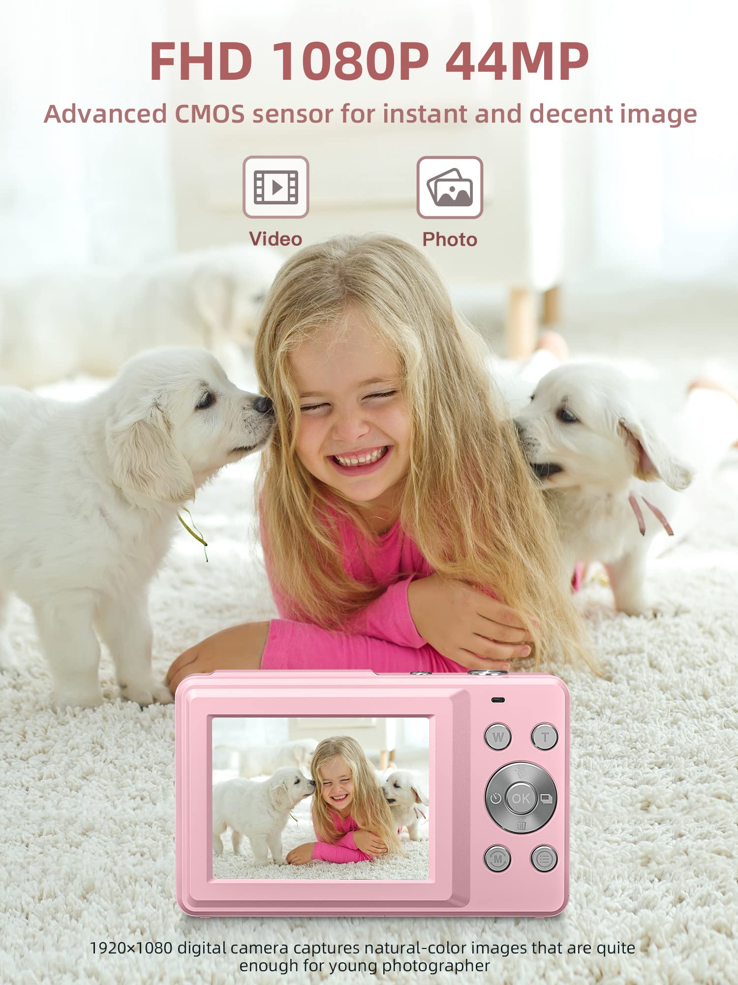 FHD 1080P Digital Camera with 16X Zoom & Anti-Shake | Compact Point and Shoot Camera for Kids, Teens & Beginners | Perfect for Travel, Birthday Gifts & School Activities