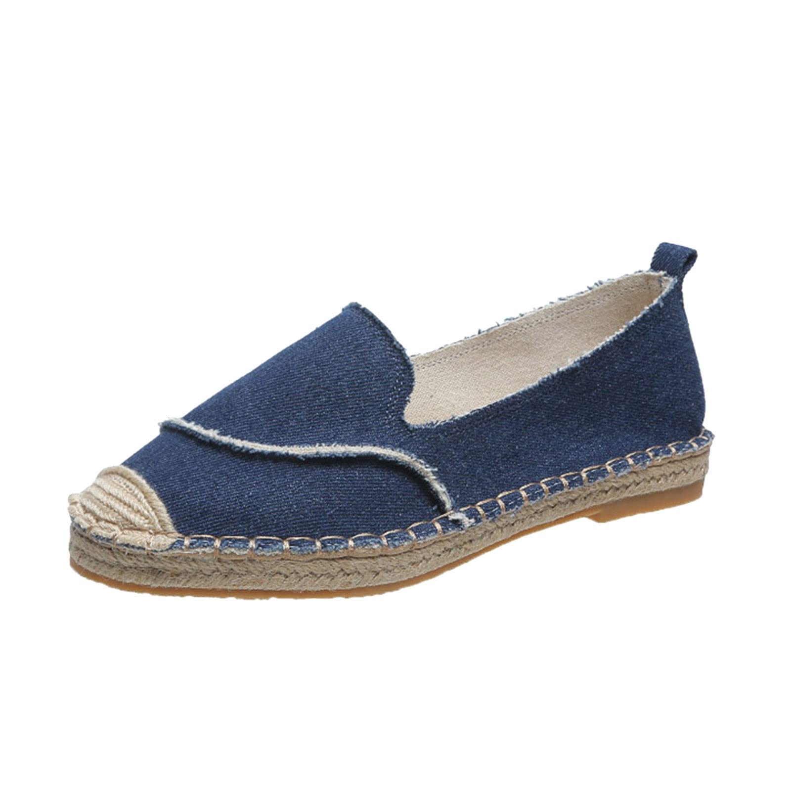 Women's Casual Canvas Slip-On Shoes - Retro Solid Color Flat Shoes for Women - Comfortable & Fashionable (Blue, Size 9) - Perfect for Everyday Wear, Office, and Weekend Outings