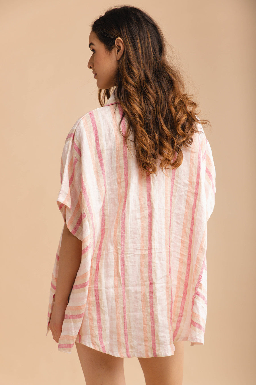 Stylish Linen Striped Oversized Shirt for Women - Breathable & Comfortable Summer Casual Wear - Perfect for Beach Outings, Travel & Everyday Fashion