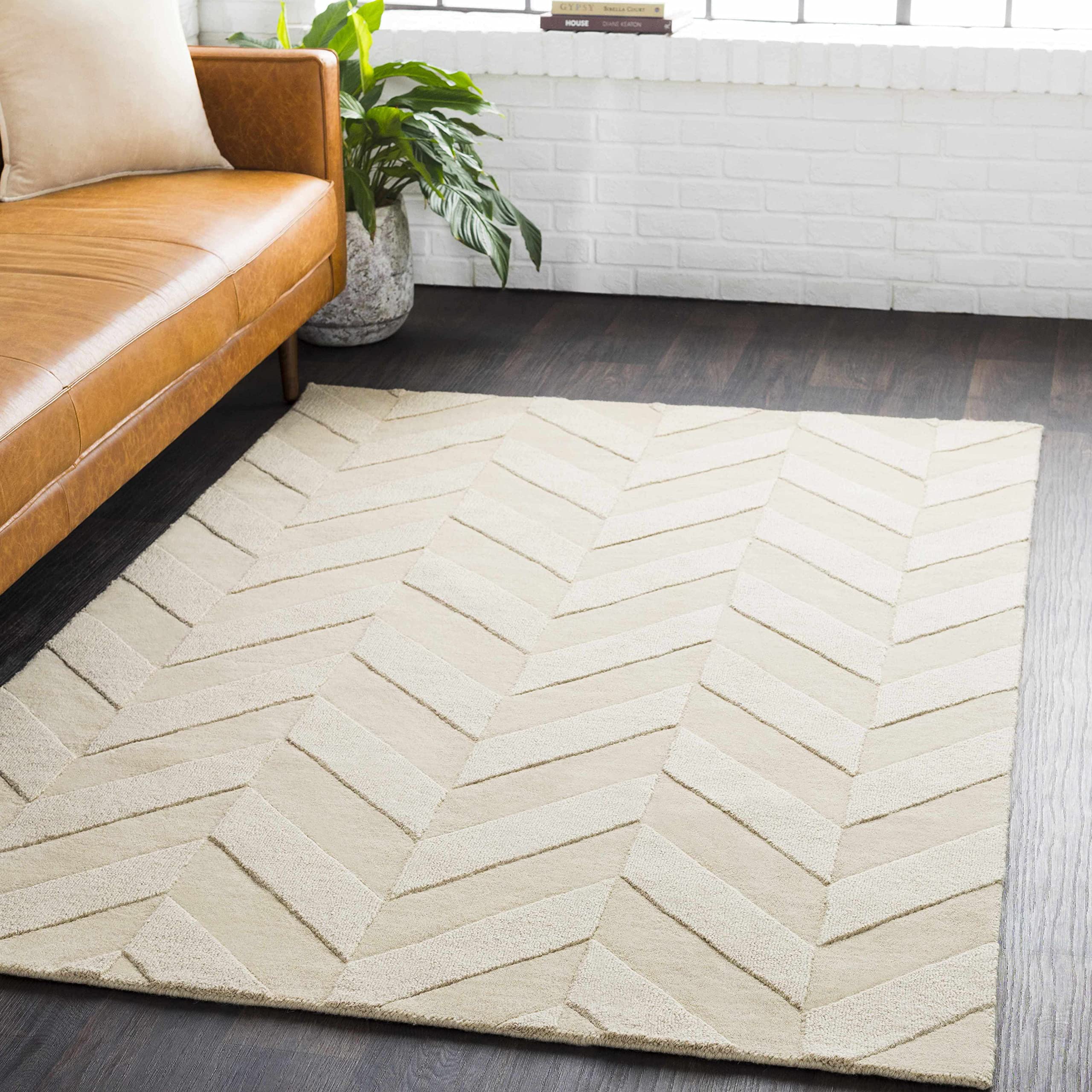 Hauteloom Normalville Wool Area Rug 6' x 9' - Soft Contemporary Beige Rug for Living Room, Bedroom & Office - Perfect for Home Decor, Cozy Floor Covering & Noise Reduction