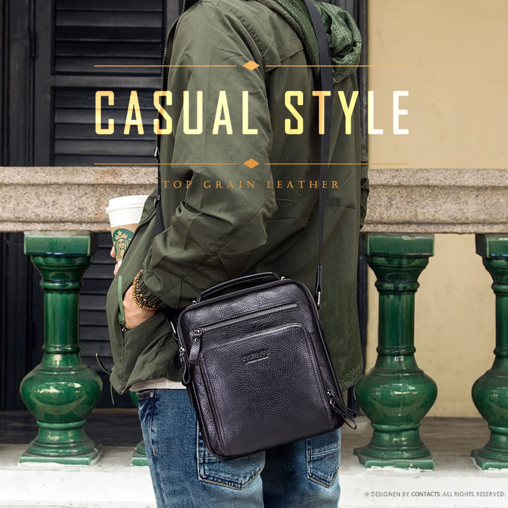 Men's Leather Messenger Bag - Crossbody Shoulder Bag for Business & Travel - Fits 9.7