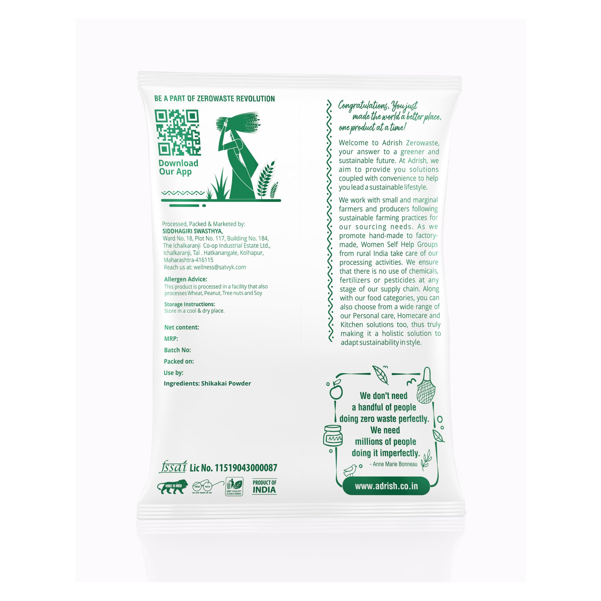 Adrish ZeroWaste Organic Shikakai Powder 100g - Natural Hair Care for Shine & Growth | Perfect for DIY Hair Masks & Ayurvedic Treatments