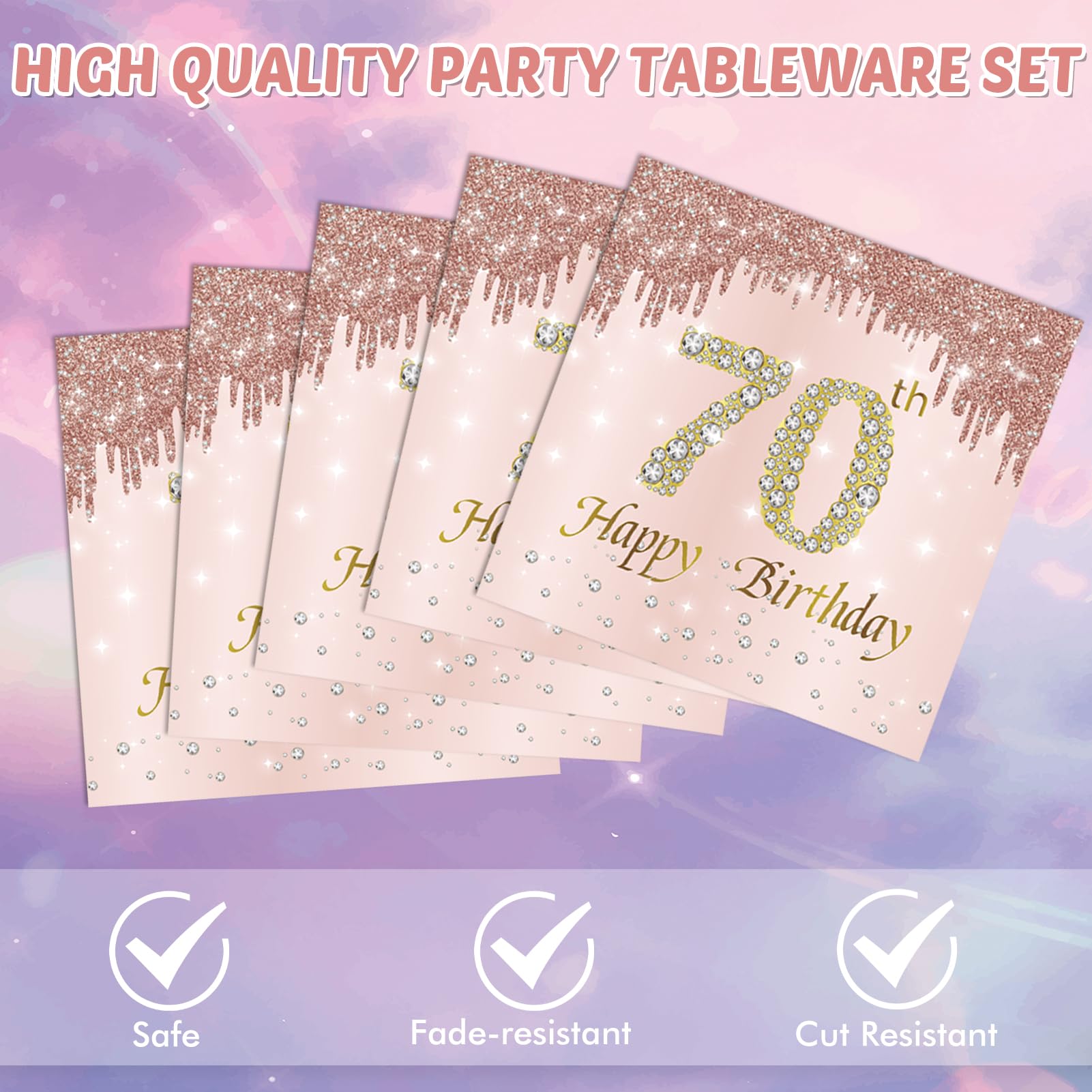 70th Birthday Party Decorations for Women - Rose Gold Plates, Napkins & Disposable Tableware Set (1955 Theme) - Perfect for Milestone Celebrations, Retirement Parties & Special Occasions