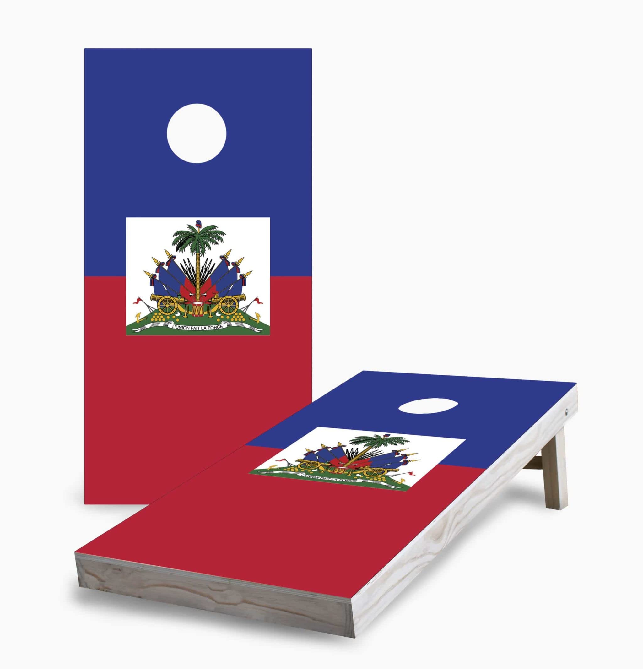 Premium Haitian Flag Cornhole Game Set - 2 Boards & 8 Bean Bags - Outdoor Lawn Party Tailgating Game for Backyard BBQ, Beach, Picnic & Camping