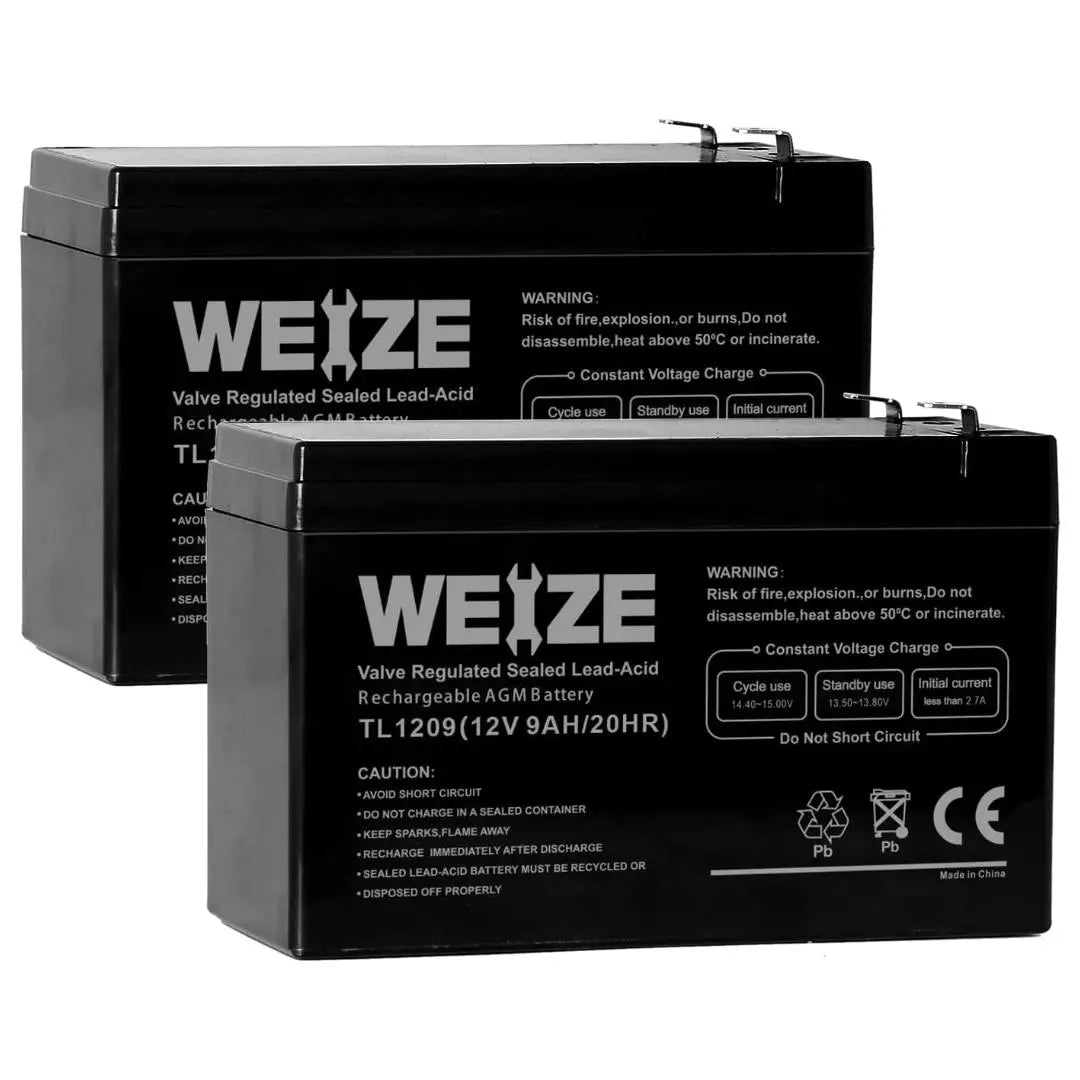 WEIZE 12V 9Ah Deep Cycle AGM Battery - Rechargeable SLA Battery for Solar Power, UPS, Medical Equipment & More - Perfect for RV, Marine, Golf Cart & Off-Grid Applications