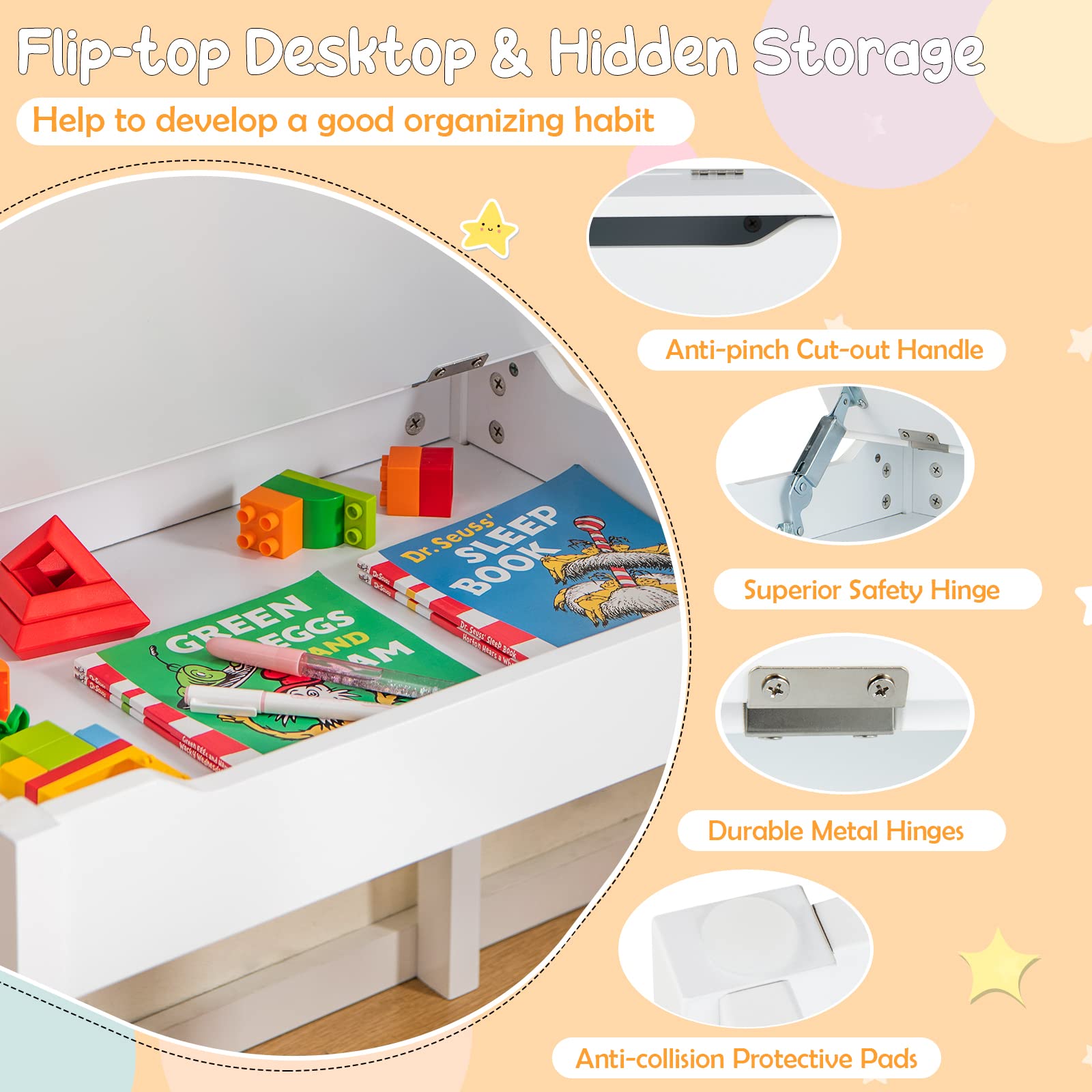 KOTEK Wooden Toddler Table and Chair Set - Kids Art Desk with Storage, Paper Roll Holder & Pen Slots - 3+ Years Old Children's Activity Table for Drawing, Crafts & Learning - Perfect for Daycare, Playroom & Home (White)