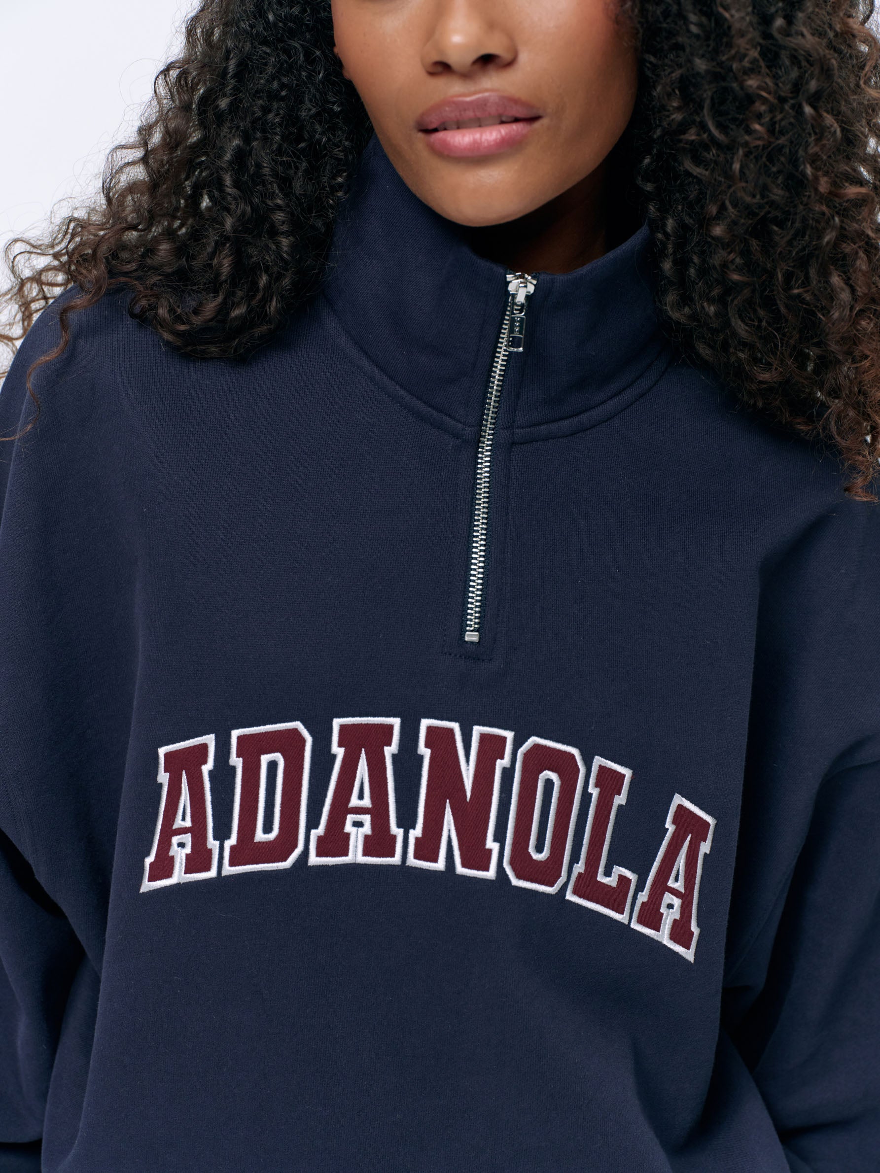 Varsity Relaxed Funnel Neck Zip Sweatshirt - Navy Blue & Burgundy Colors - Perfect for Casual Wear, College Campuses, and Street Style Fashion