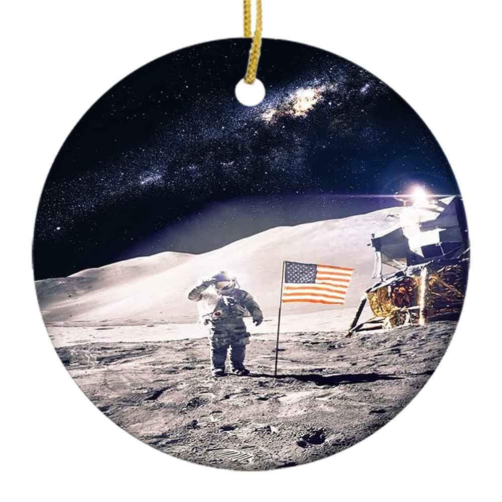 NASA Moon Landing Ceramic Christmas Ornaments - 2.85 Inch Holiday Tree Decorations for Xmas, Space Theme Collectible for Home & Office Decor | Perfect for Christmas Trees, Gift Exchanges & Space Enthusiasts