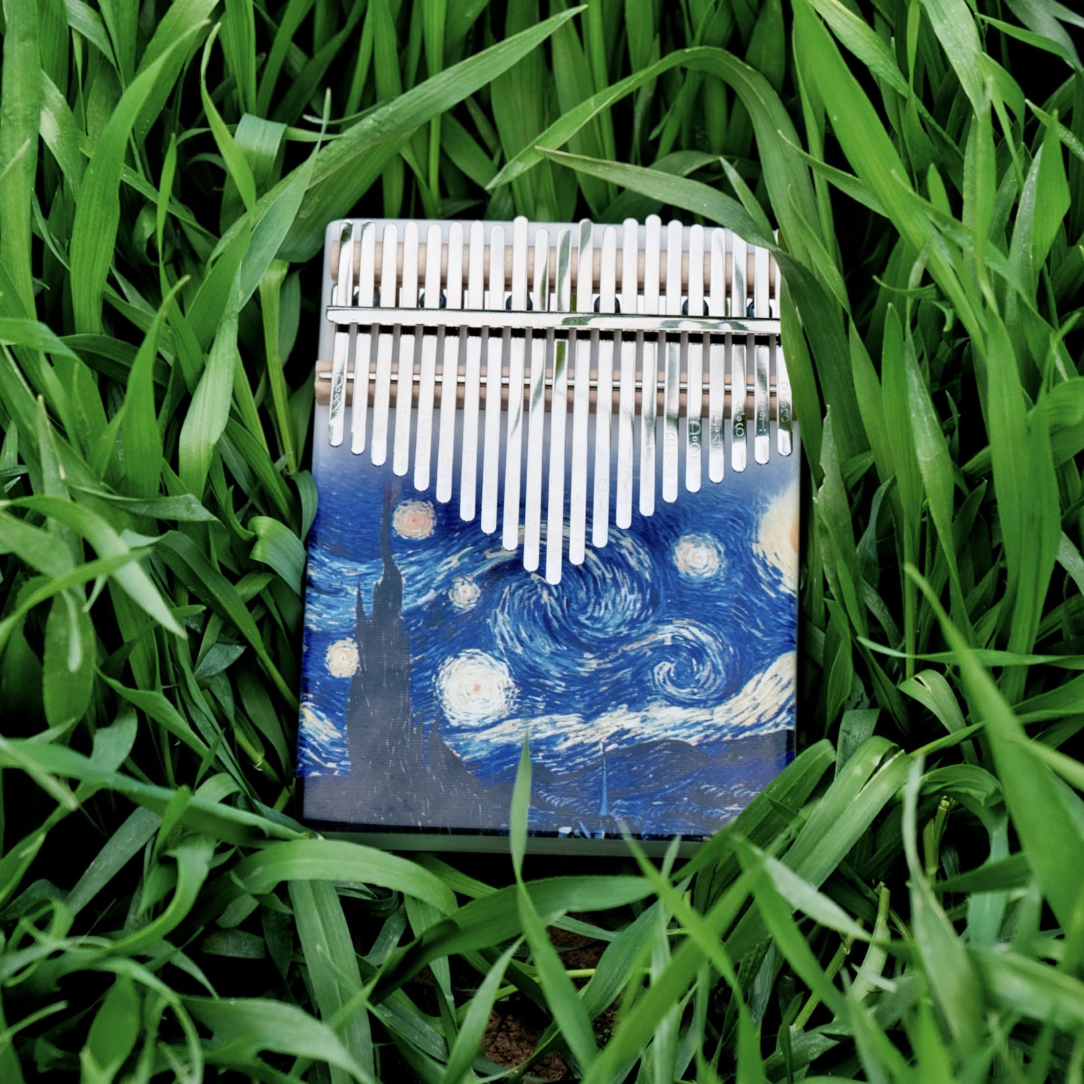 17 Key Kalimba Thumb Piano - Portable Mbira Finger Instrument with Tuning Hammer & Case - Musical Gift for Kids Adults Beginners (Starry Night Design) - Perfect for Relaxation, Music Therapy & Home Decor