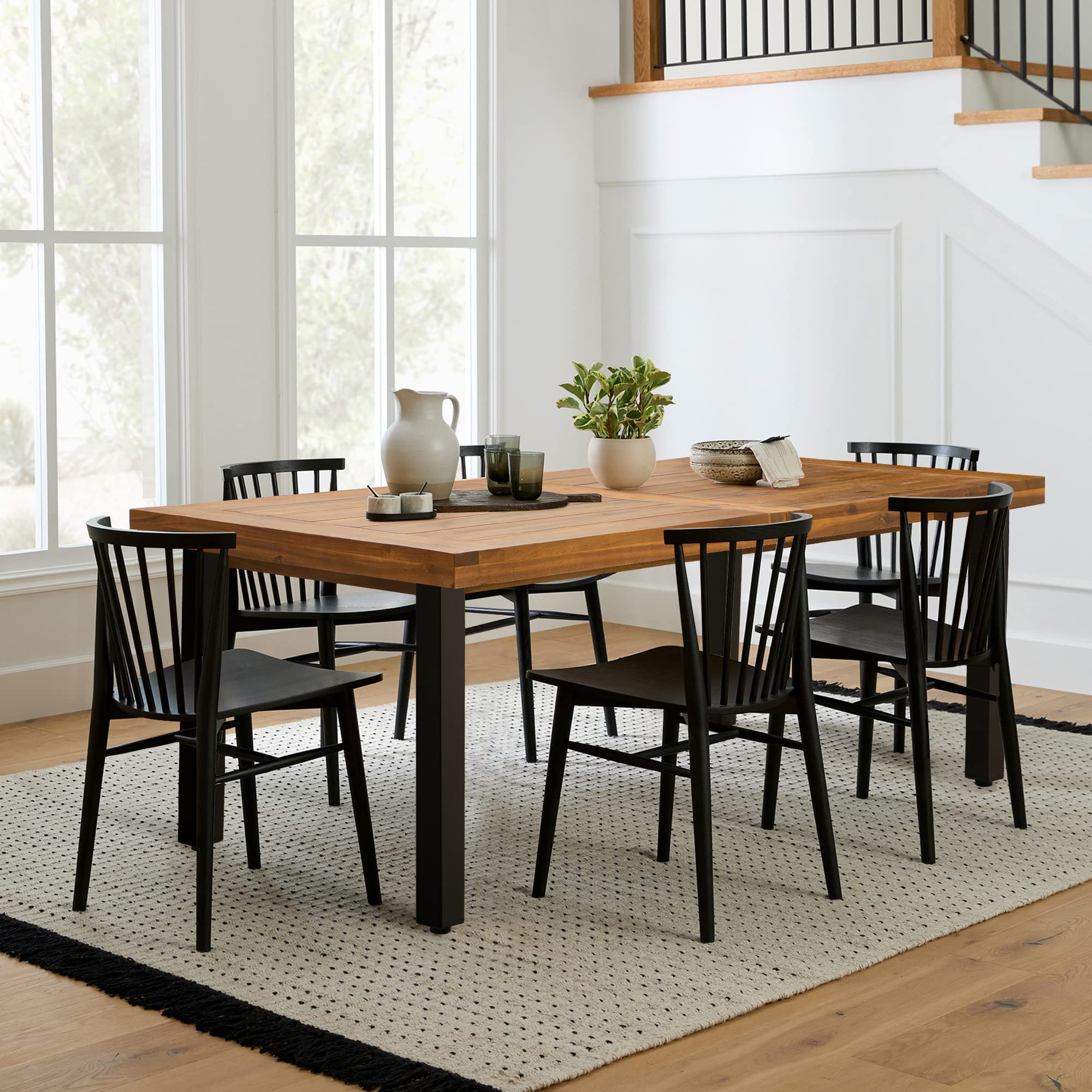 Flamaker 6-Person Acacia Wood Dining Table with Iron Legs - Indoor Outdoor Rectangular Kitchen Table for Home, Deck, Sunroom & Patio | Perfect for Family Gatherings & Outdoor Entertaining