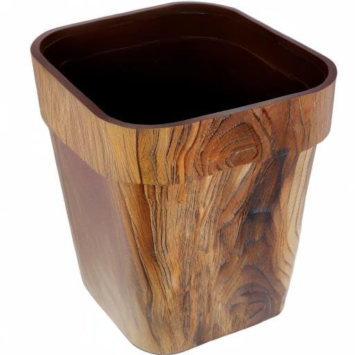 13 Gallon Wood Grain Trash Can - Lidless Waste Basket for Kitchen, Bathroom & Office - Eco-Friendly Wood Look Garbage Bin (11.99x9.43x9.43 Inches) - Perfect for Home, Office & Commercial Spaces