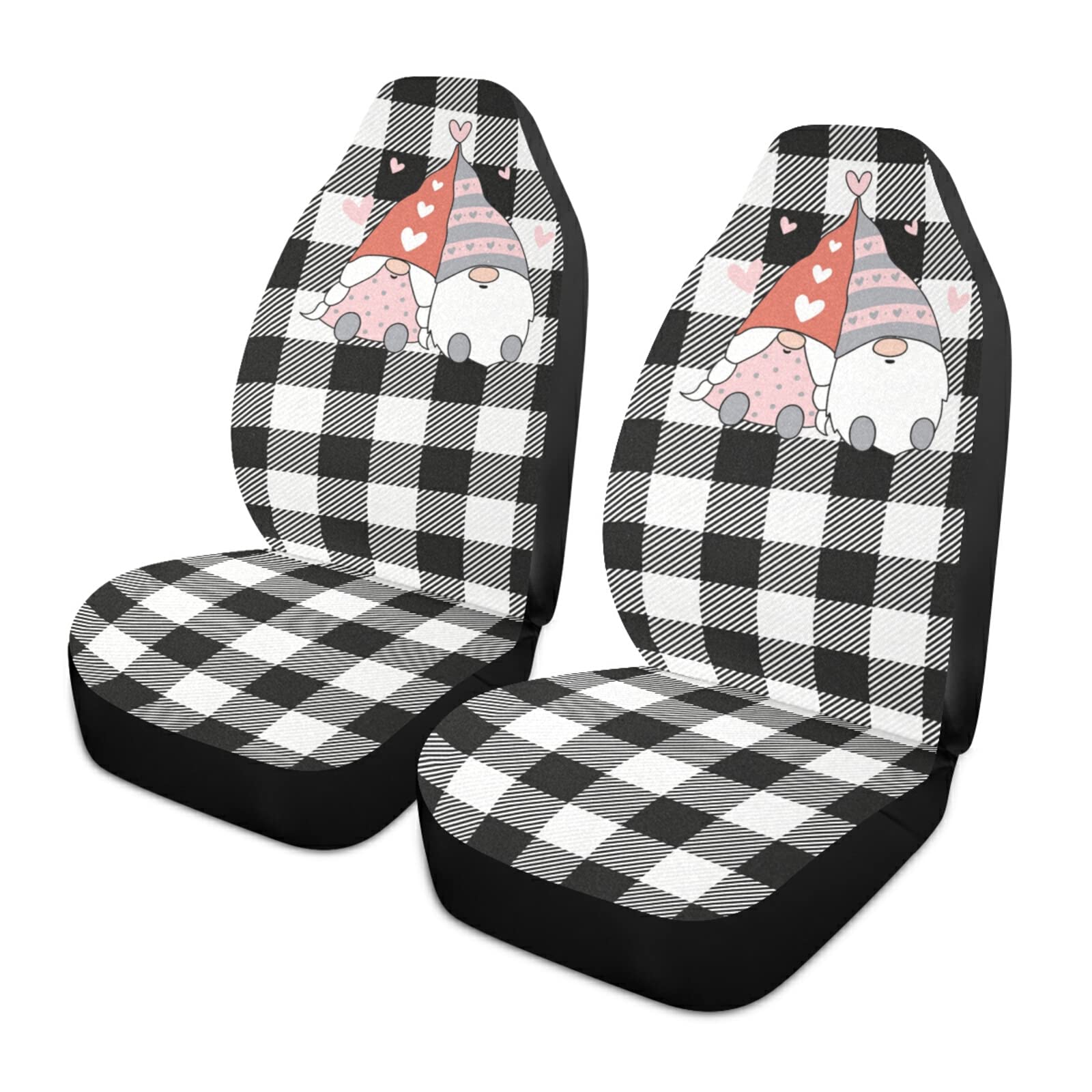 Valentine's Day Buffalo Cute Gnomes Couple Non-Slip Breathable Car Seat Covers - Universal Fit Front Seat Protectors (2pcs) for Cars, SUVs & Trucks - Perfect Romantic Gift for Couples & Car Decor
