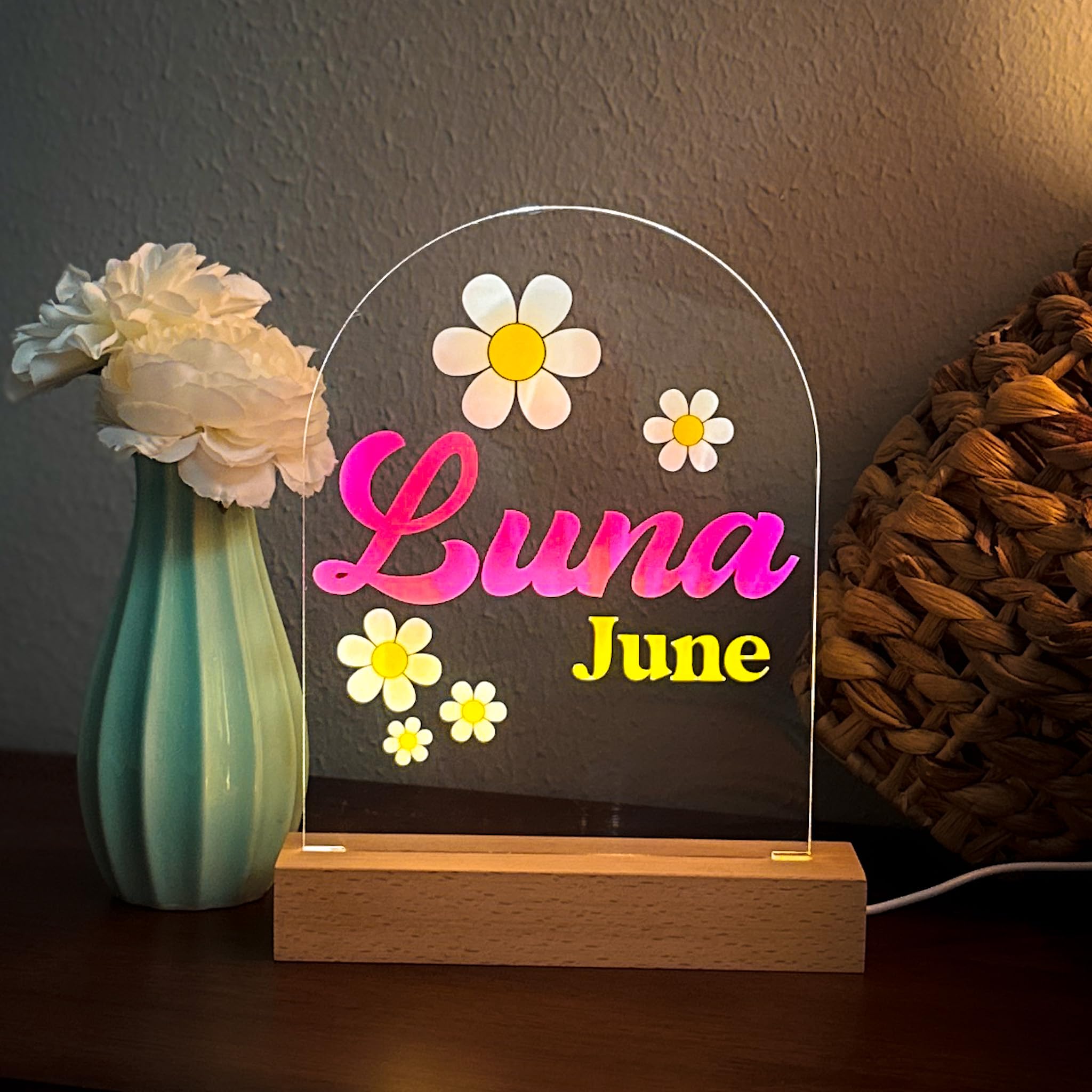 Groovy Daisy Night Light for Baby Girls - Unique Baby Shower Gift Ideas - Hippie Nursery Decor - Pink Room Lighting for Bedroom & Nursery - Perfect for Bedtime, Night Feedings & Creating Cozy Atmosphere