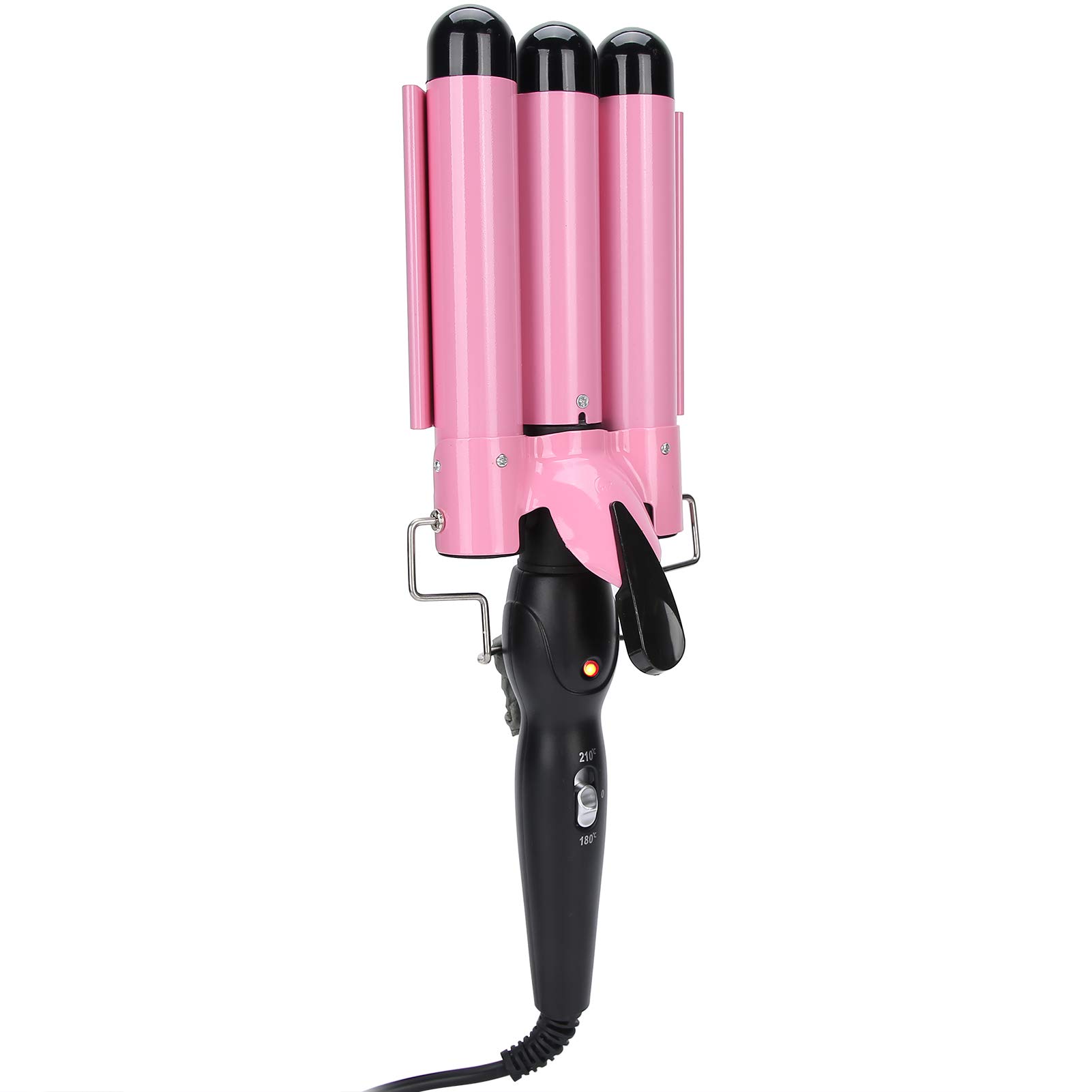 3 Barrel Curling Iron Wand - Adjustable Temperature Ceramic Hair Crimper & Waver with 3 Sizes (22mm Pink) for Beach Waves & Curly Styles - 110V-240V for Home & Salon Use