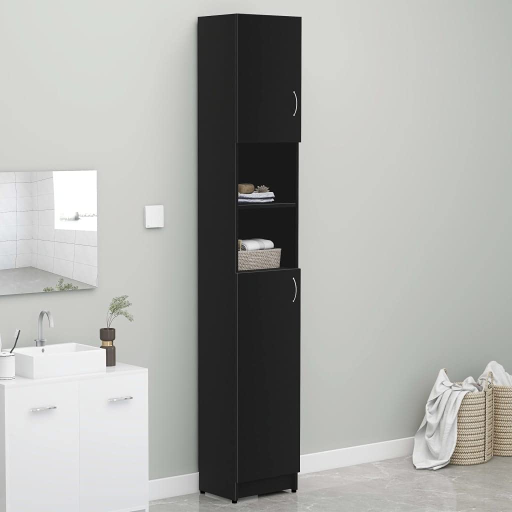 Minimalist Tall Bathroom Storage Cabinet - Freestanding Narrow Side Floor Organizer for Bathroom, Living Room, Kitchen & Bedroom - Black Chipboard (12.6