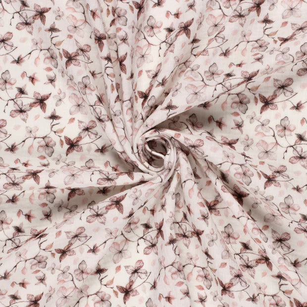 Flowers Brown Double Gauze Fabric - Soft & Breathable Material for Dresses, Blouses, and DIY Crafts | Perfect for Summer Clothing & Home Decor Projects