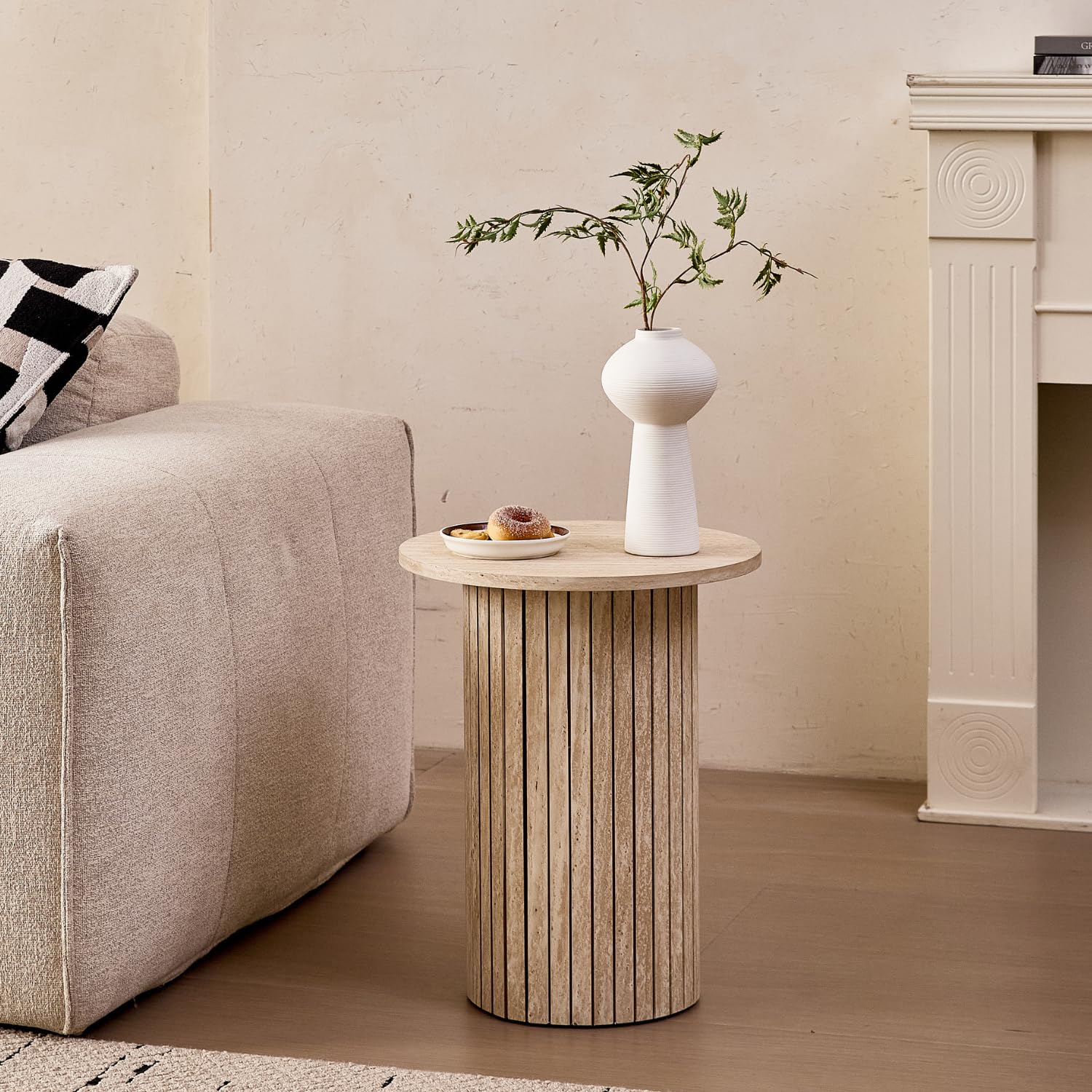 Round Nesting Coffee Tables Set of 2 - Boho Fluted Drum Side & End Tables for Living Room, Bedroom (φ27.6 & φ15.8) | Perfect for Small Spaces, Coffee Table Decor & Modern Home Furnishing