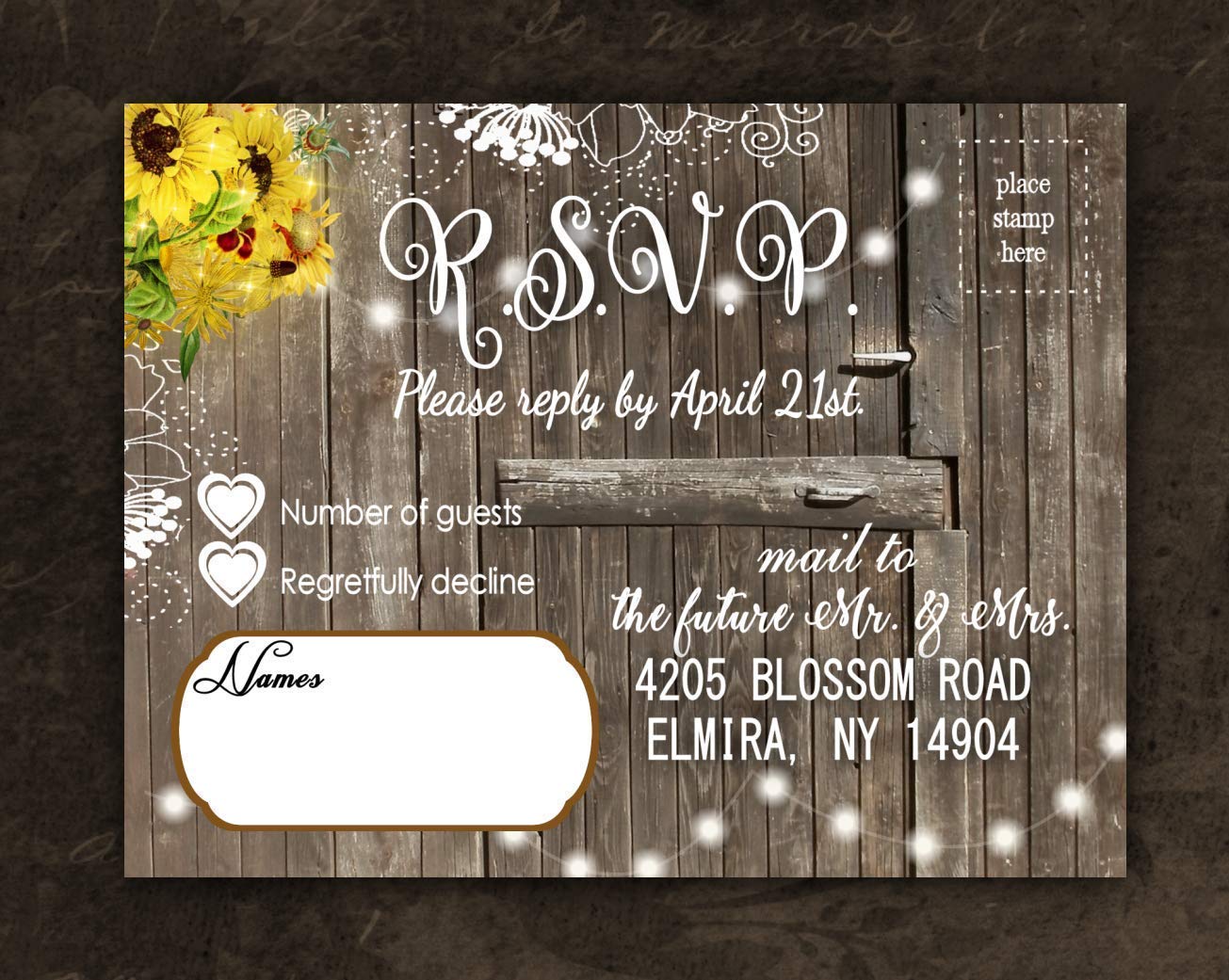 Custom Sunflower Rustic Wedding Invitation Set - 50 Personalized Yellow & Black Save the Date Cards with RSVP - Perfect for Country, Barn, and Fall Weddings