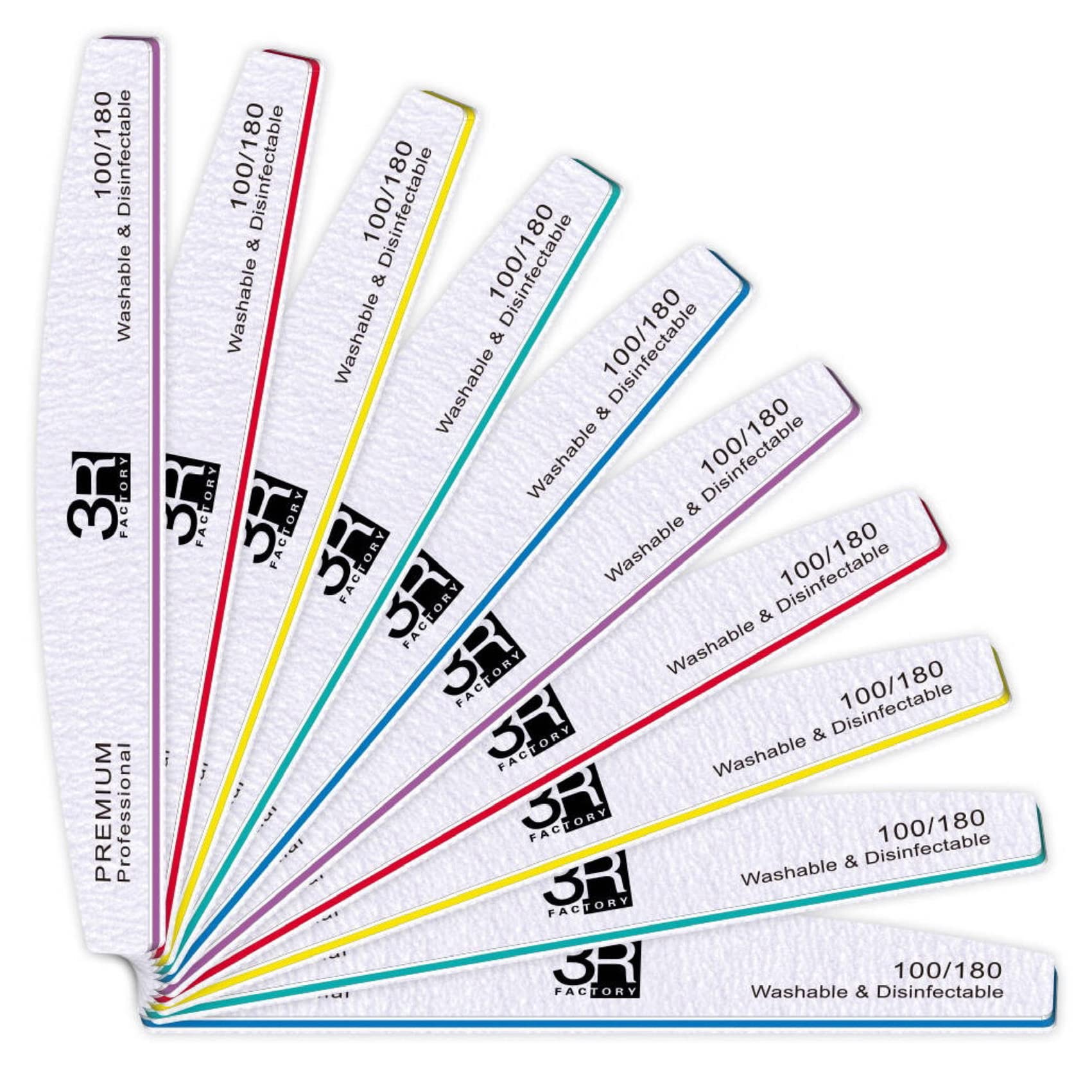 Professional 100/180 Grit Acrylic Nail File Kit - 10 Pack Washable Emery Boards & Nail Tools for Manicure, Pedicure & Nail Art | Perfect for Salon, Home Use & DIY Nail Care