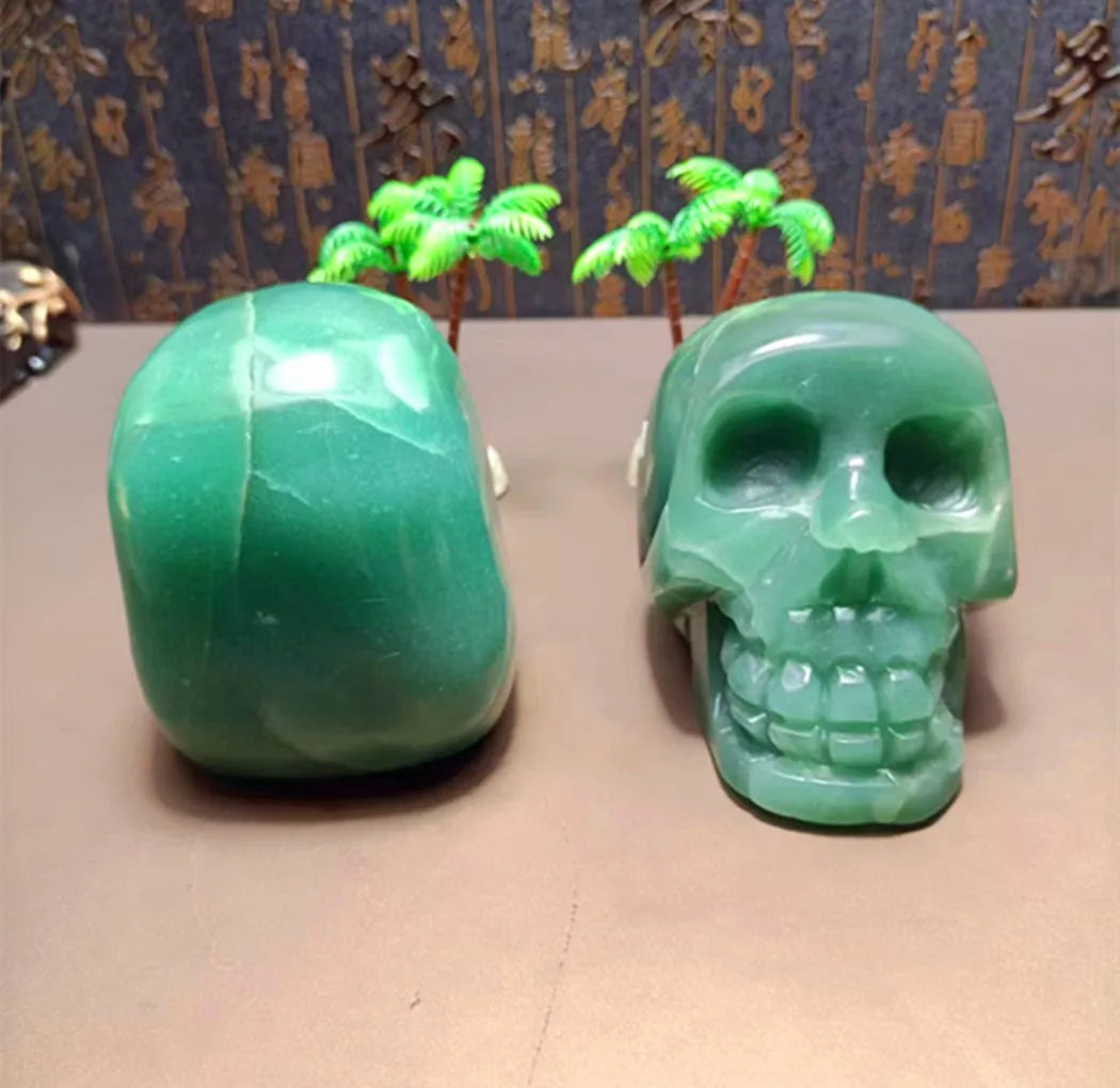 Natural Green Dongling Carved Skull Energy Quartz Crystal - Feng Shui Healing Stone for Chakra Balancing, Meditation & Home Decor | Perfect for Spiritual Healing, Yoga Spaces & Gothic Interior Design