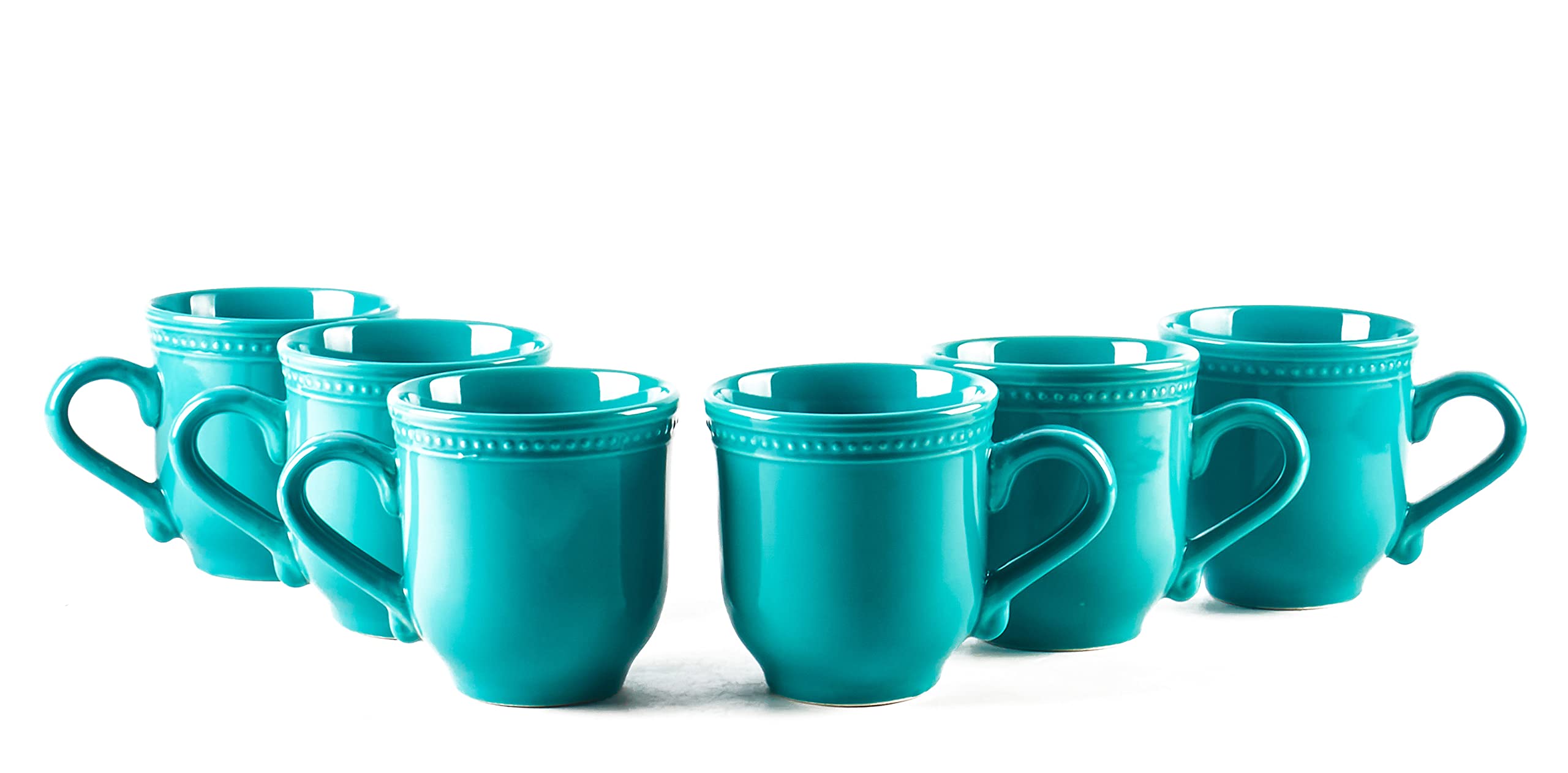 Premium Pearl Dots Stoneware Dinnerware Set - 42 Piece Turquoise Dinner Plates, Bowls & Mugs - Elegant & Durable Ceramic Tableware for Everyday Dining, Entertaining & Restaurant Use