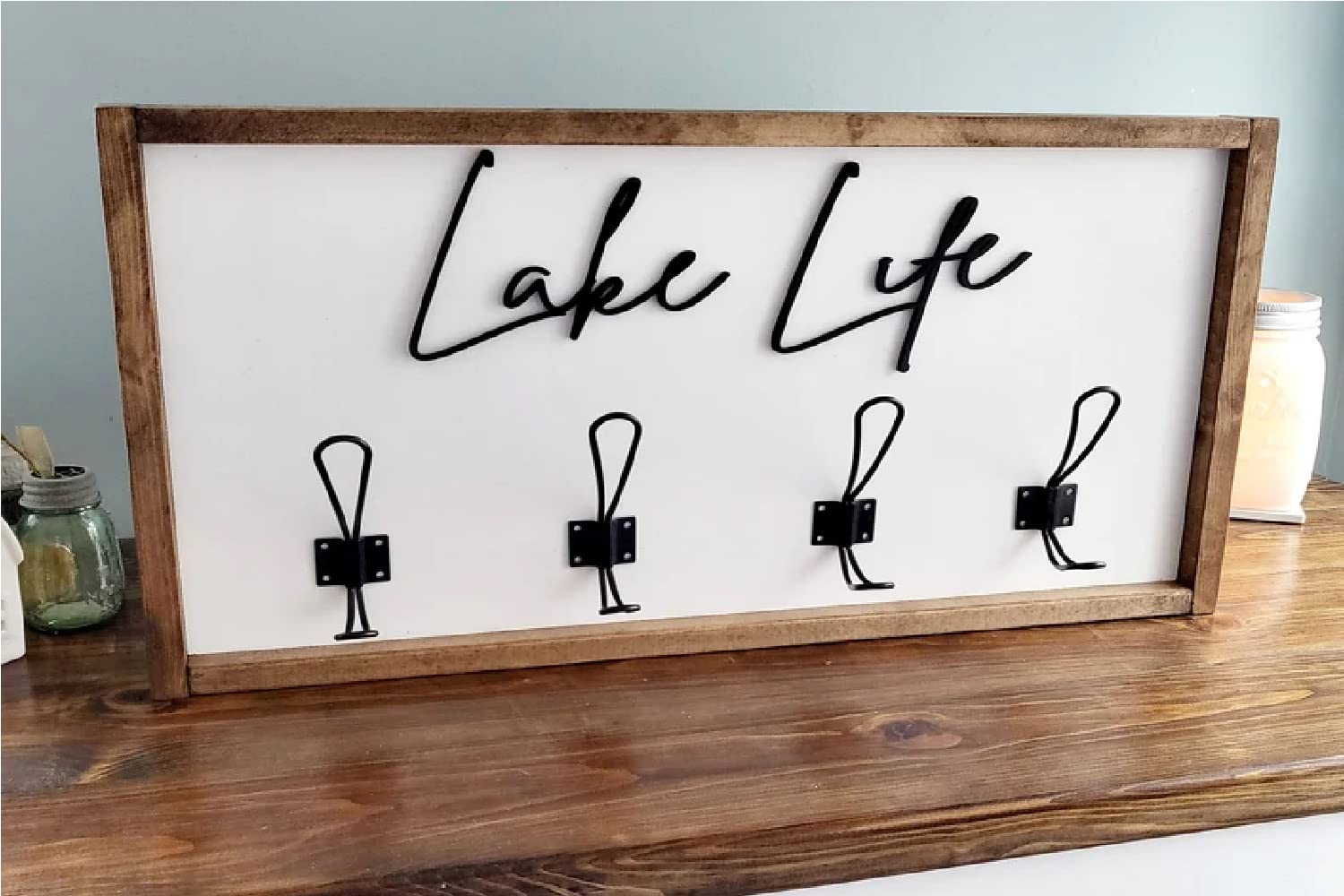 3D Lake Life Towel Hooks - Rustic Cabin Bathroom Decor with Welcome To The Lake Sign - Lake House Coat Hooks for Beach & Lakeside Homes - Perfect for Bathroom, Kitchen or Entryway Organization