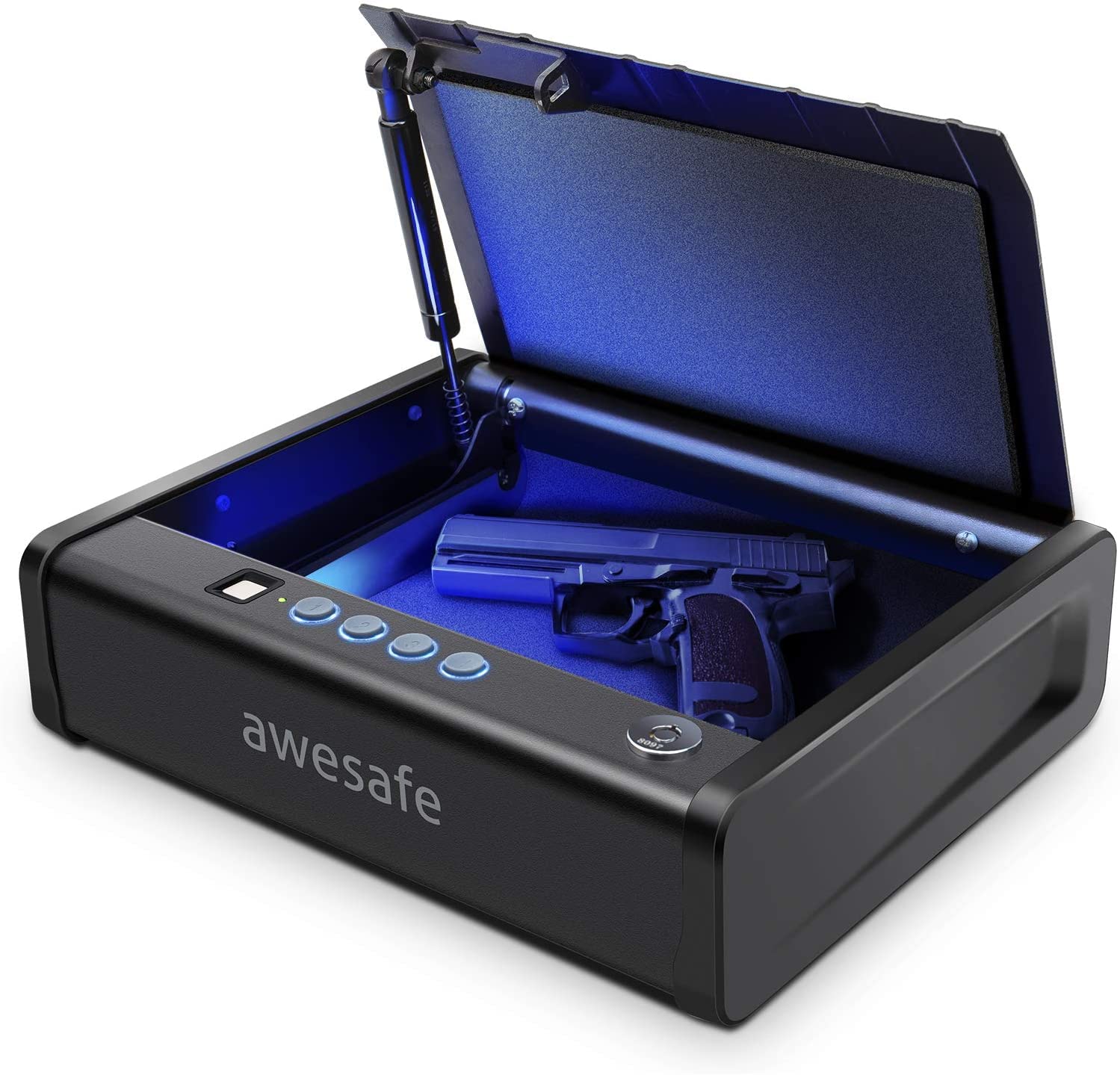 Awesafe Biometric Gun Safe for Pistols - Quick Access Fingerprint Handgun Safe with Keypad & Keys | Secure Pistol Lock Box for Home, Nightstand, Desk & Car | Ideal for Bedside Protection & Emergency Access