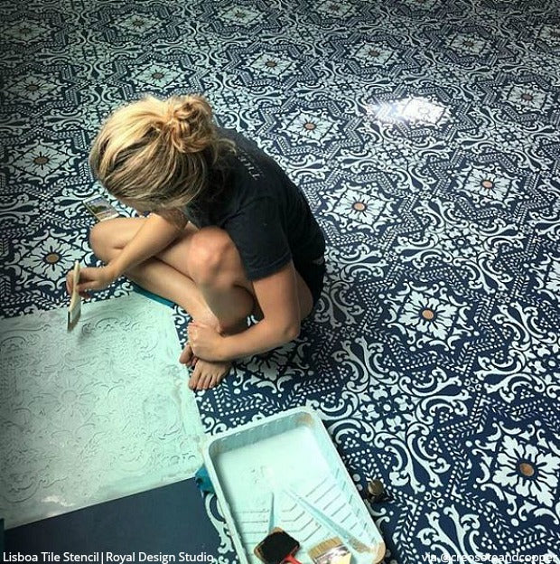 Lisboa Tile Stencil - Reusable DIY Ceramic Stencils for Home Decor, Wall Art & Craft Projects | Perfect for Bathroom, Kitchen Backsplash & Floor Tile Designs