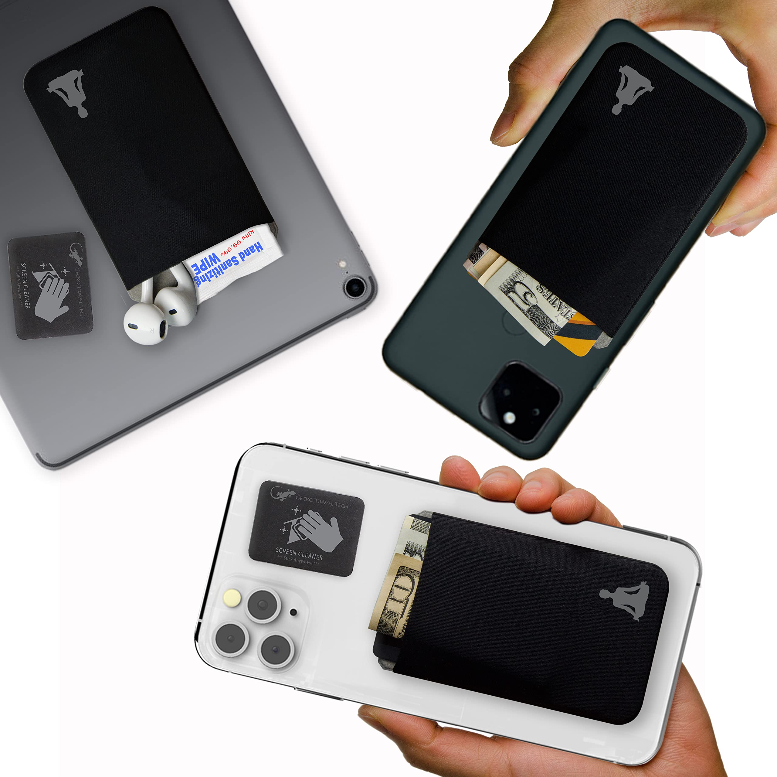 Gecko Stick-On Phone Wallet - Slim Adhesive Card Holder for Credit Cards & Cash - Secure Lycra Pouch for iPhone, Samsung & Smartphones - Perfect for Travel, Gym & Everyday Use