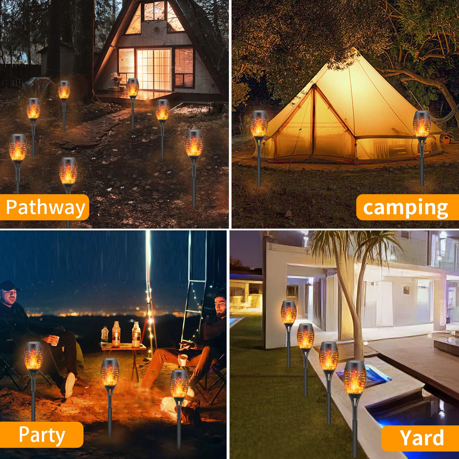 8 Pack Solar Flickering Flame Torch Lights - Waterproof LED Outdoor Solar Lights with Dancing Flame Effect for Garden, Patio, Pathway, and Yard Decoration
