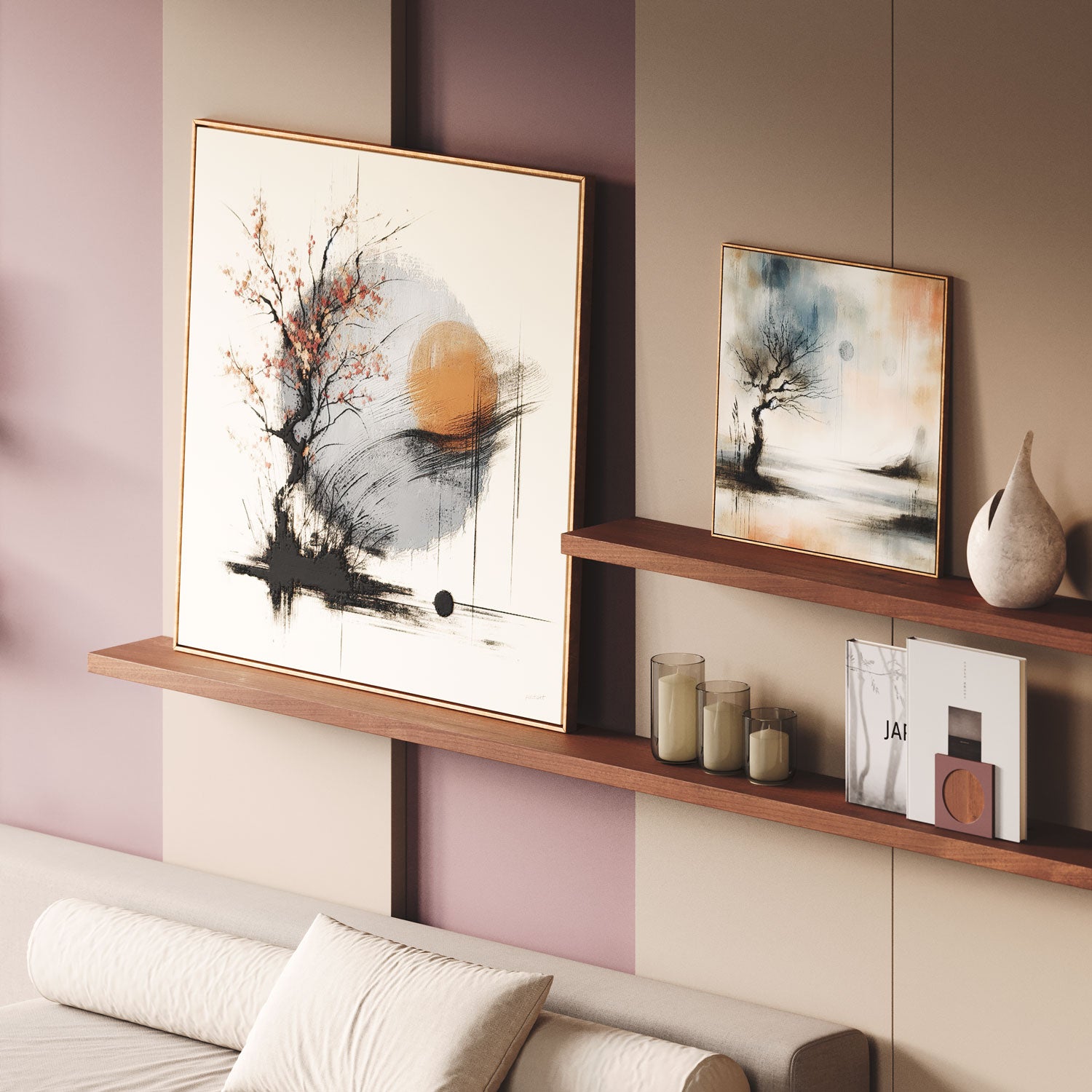 Aksel LED Floating Shelf - Modern Mahogany Wood Wall Shelf with Built-in Lights for Living Room, Bedroom, or Office Decor