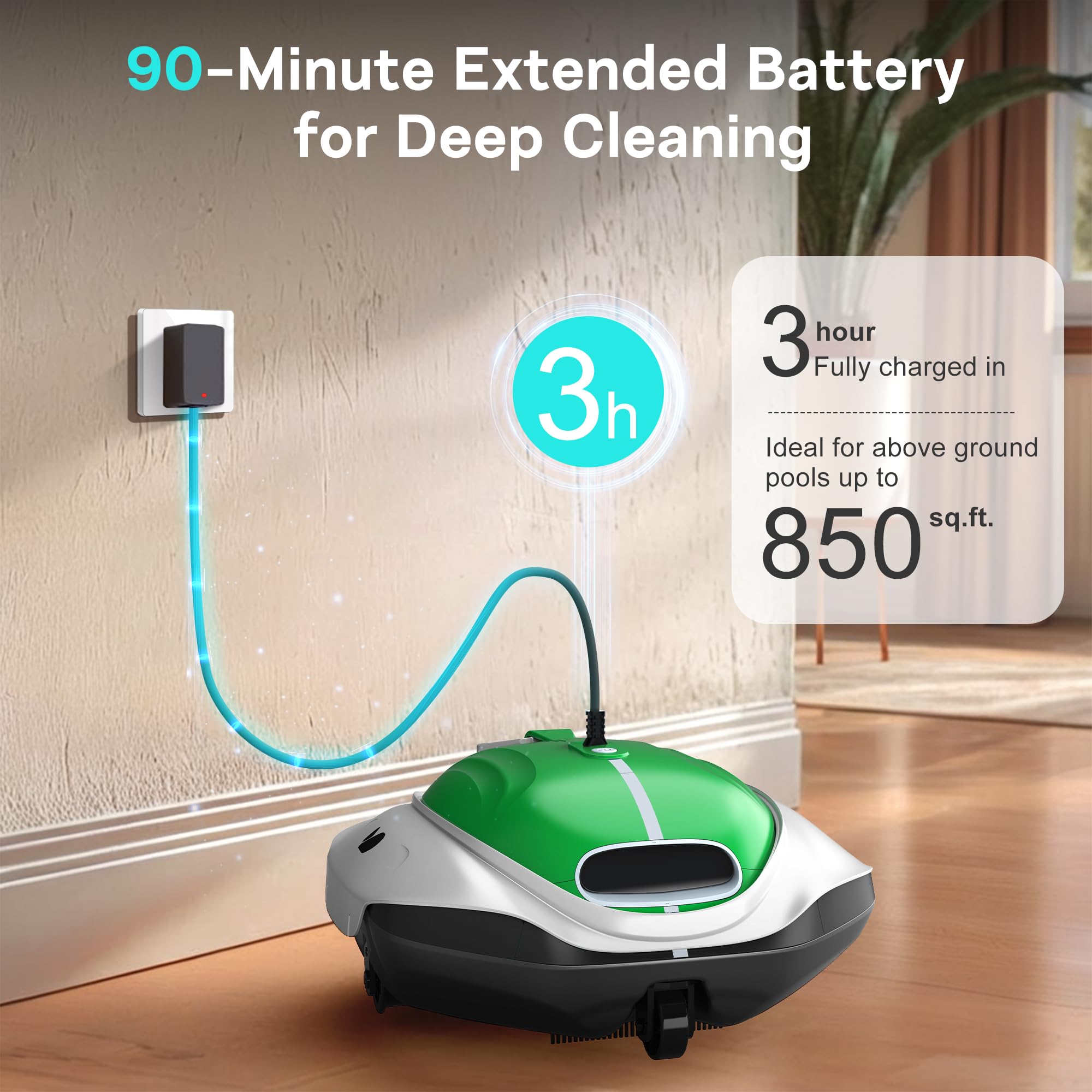 Bubot 300P Cordless Robotic Pool Cleaner - Powerful Suction, Large Capacity, Fast Charging, 90 Min Runtime - Ideal for Above Ground & Flat Pools up to 850 Sq.Ft - Perfect for Inground Pools, Concrete Pools & Vinyl Liner Pools