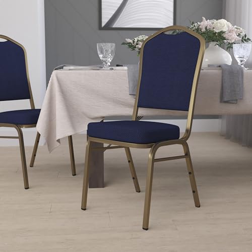 Navy Blue Patterned Fabric/Gold Frame