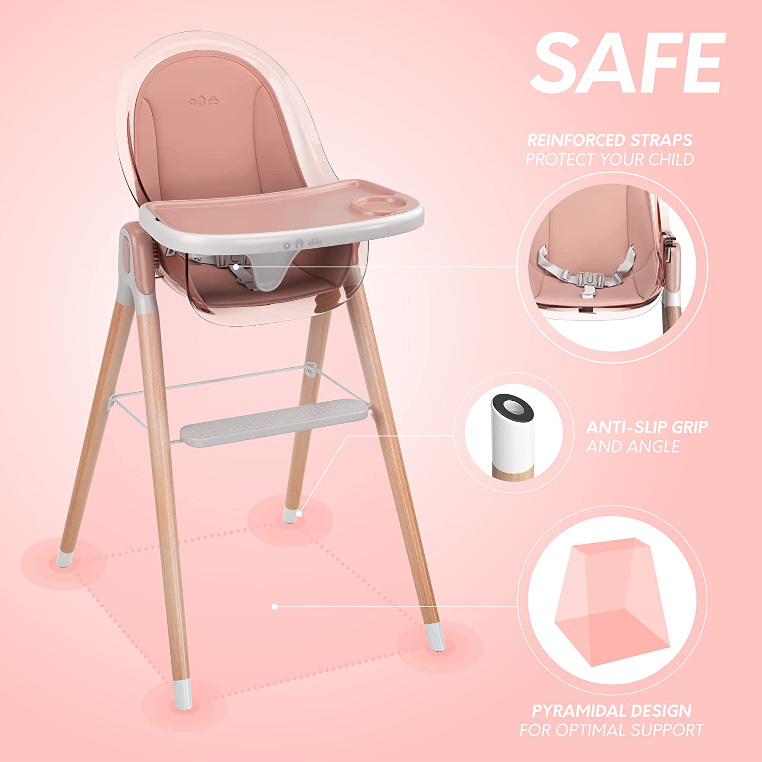 Premium Deluxe High Chair for Babies & Toddlers with Removable Cushion - Adjustable Height, Easy to Clean, Perfect for Dining, Feeding & Playtime at Home