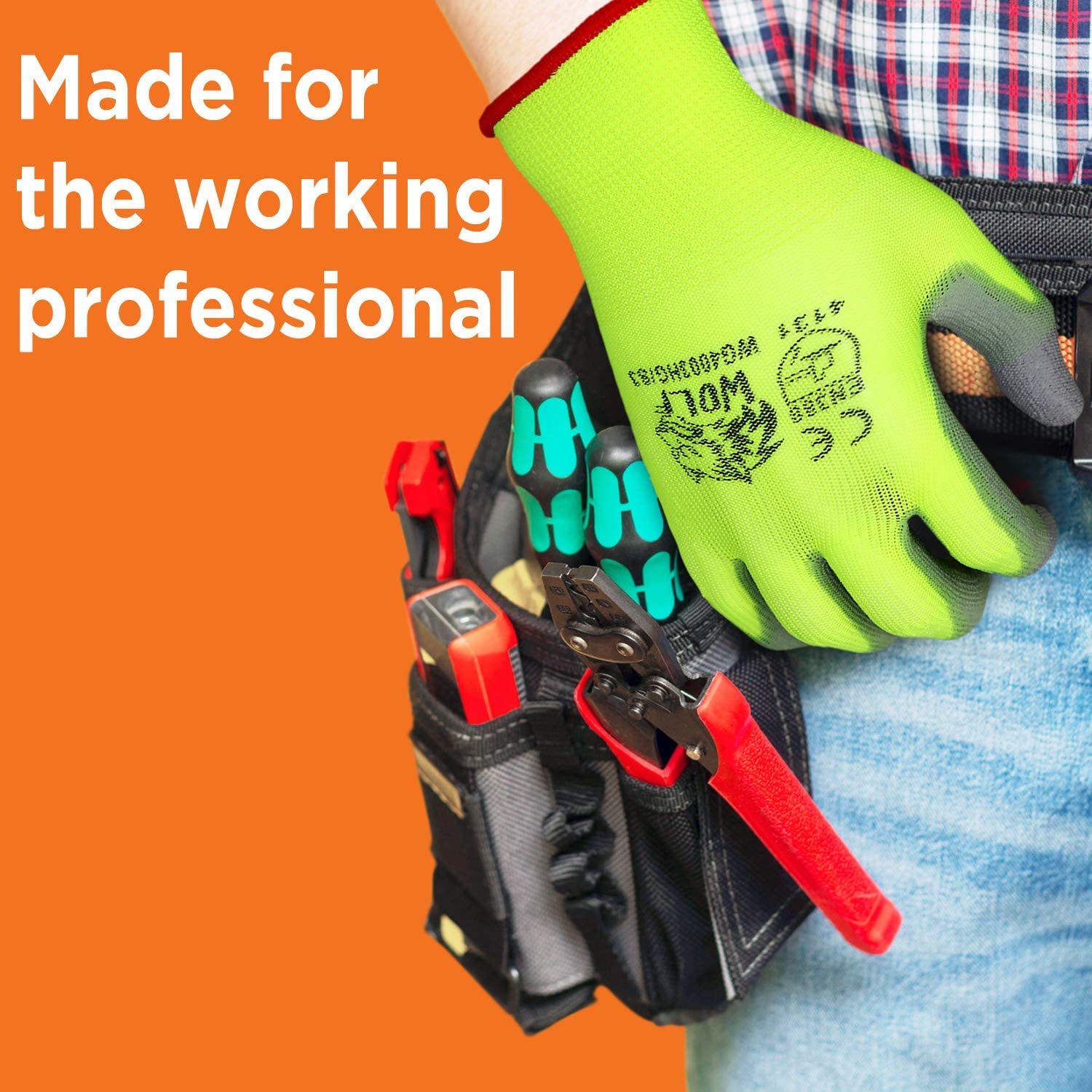 WOLF Polyurethane Palm Coated Nylon Shell Work Gloves - Durable Construction, Mechanic, Warehouse, Yard & Gardening Gloves for Heavy Duty Protection | Ideal for DIY Projects, Landscaping & Industrial Use