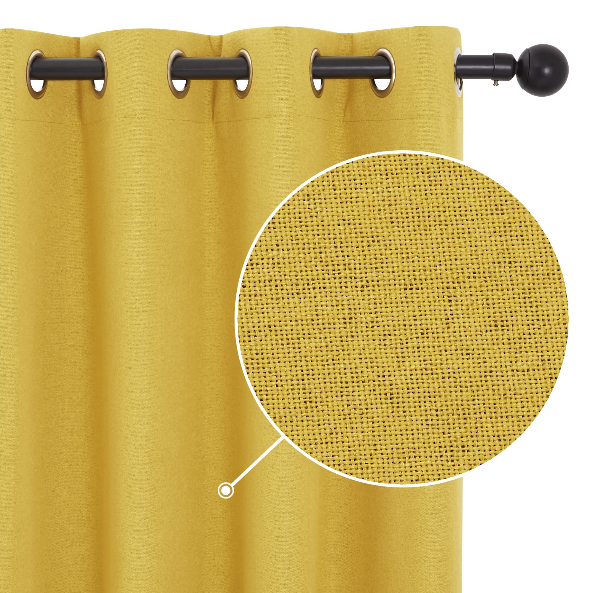 Deconovo Blackout Curtains 52x63 Inch - Thermal Insulated Linen Sliding Door & Window Drapes for Bedroom, Living Room - 2 Panels Set in Mellow Yellow | Perfect for Light Blocking, Noise Reduction & Privacy Protection