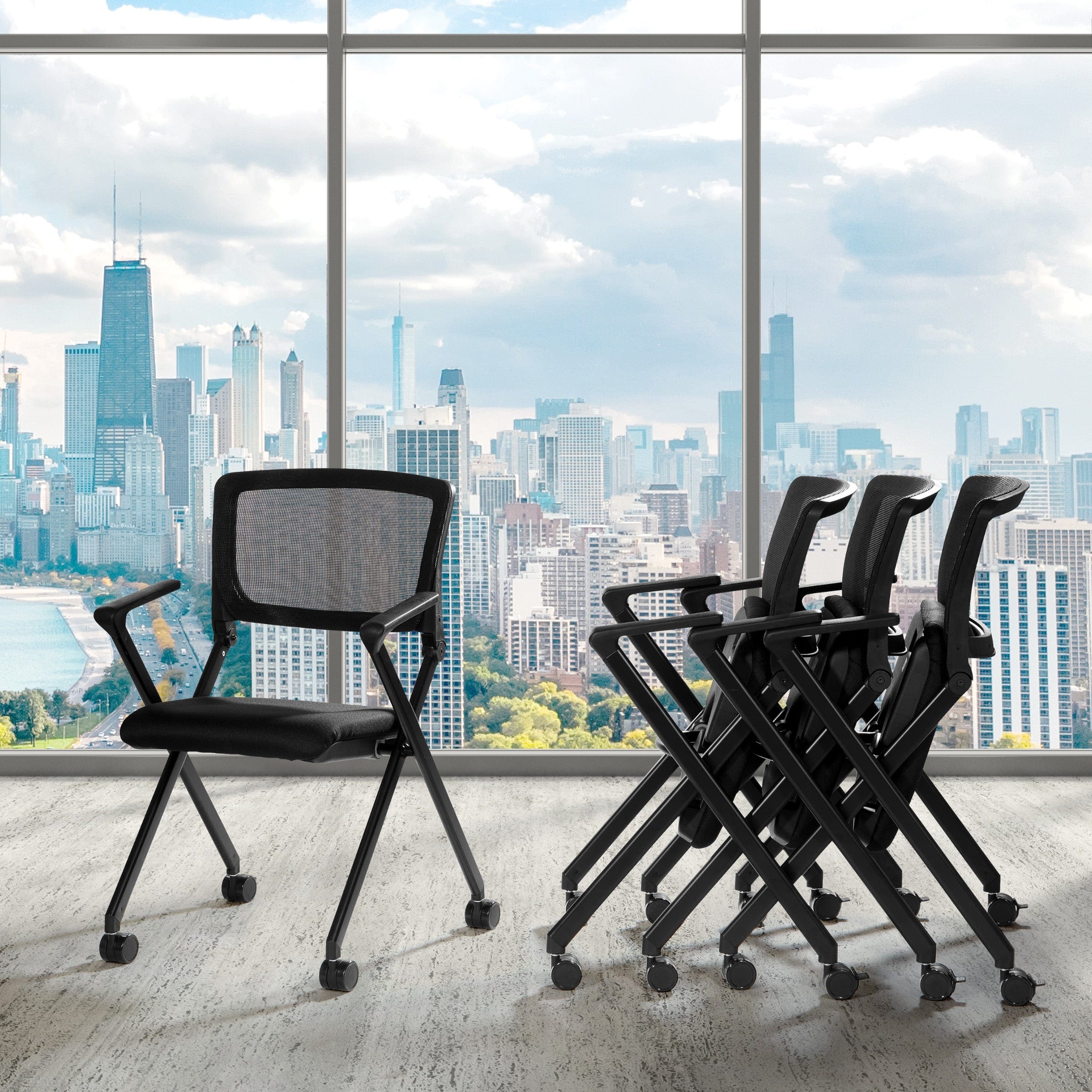 Work Smart™ Folding Chair with Breathable Mesh Fabric - 2 Pack [FC8483] - Perfect for Office, Home, and Outdoor Use