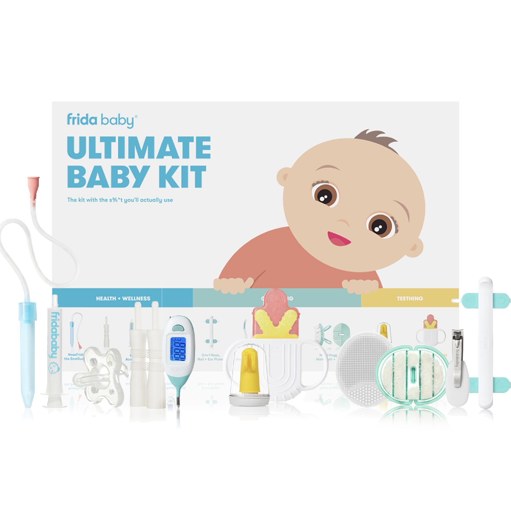 Frida Baby Ultimate Baby Care Kit - Newborn & Infant Essentials Gift Set with Wellness, Sick Day, Gas Relief, Grooming Tools & Teething Toys | Perfect Baby Shower Gift & Daily Care Solution