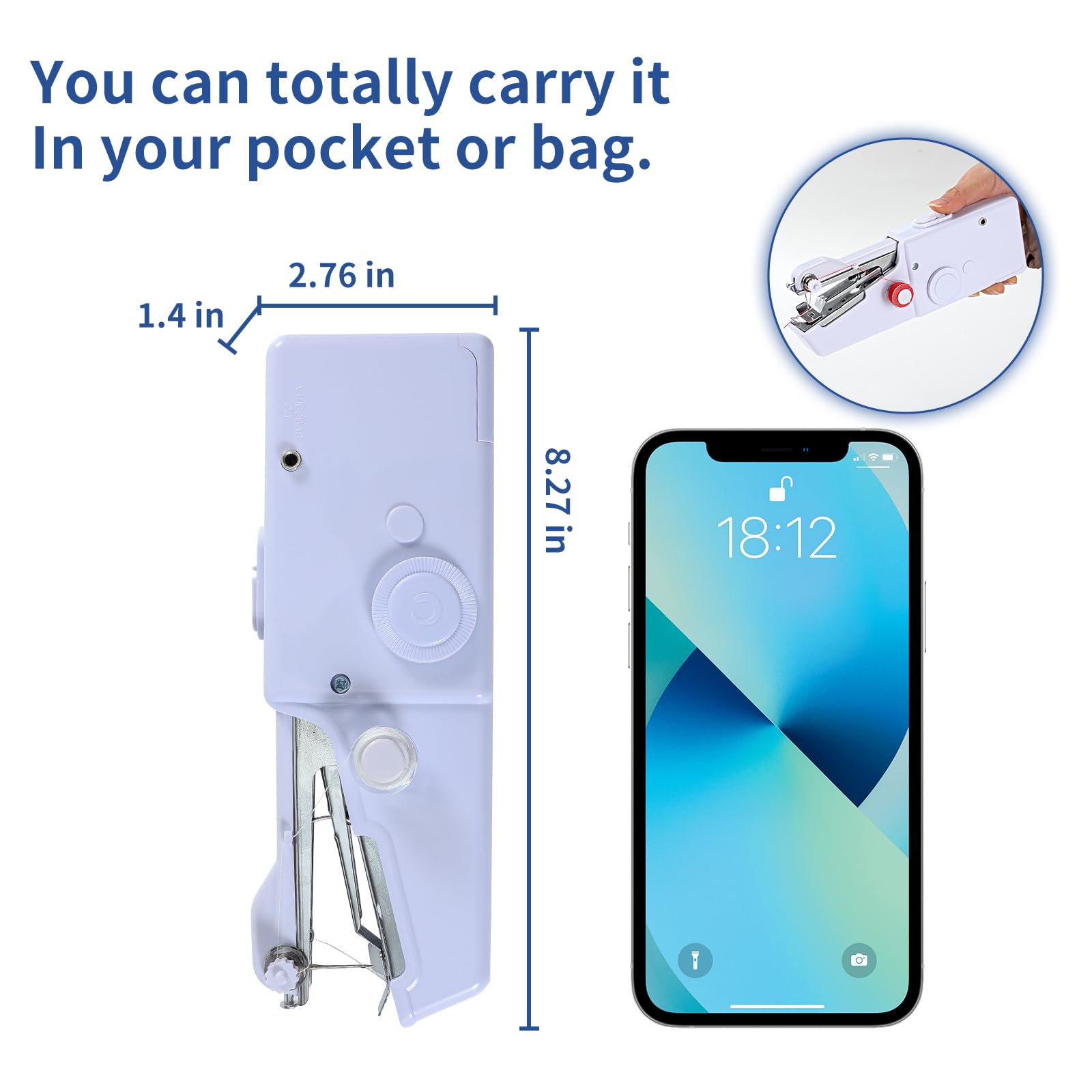 Portable Handheld Sewing Machine - Mini Rechargeable Cordless Stitch Tool for Quick Fabric Repairs, DIY Crafts & Emergency Clothing Fixes - Perfect for Travel, Home Use & On-the-Go Sewing (Batteries Not Included)