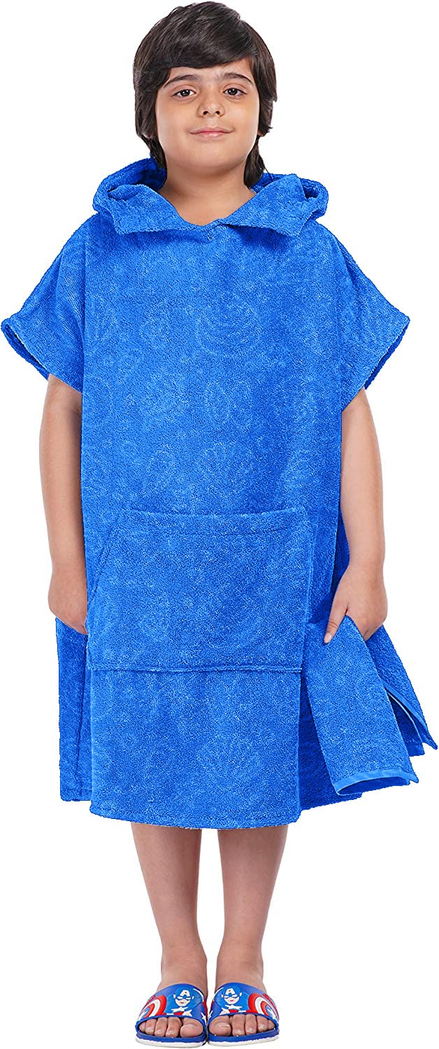 ALLEN & MATE Kids Swim Changing Robe - Quick Dry 100% Terry Cotton Beach Poncho Towel with Hood & Pocket for Boys & Girls - Perfect for Pool, Beach & Water Activities