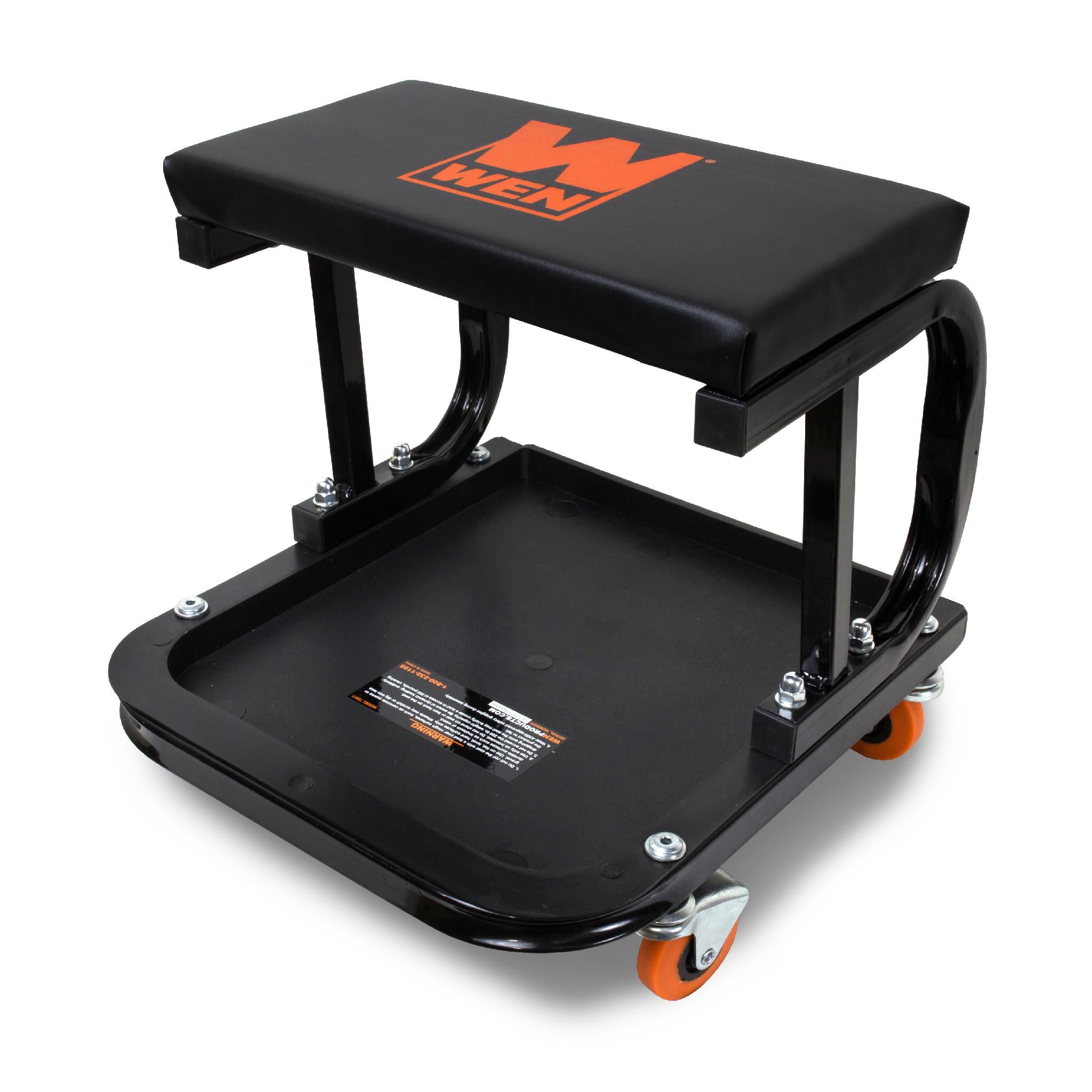 WEN 73011T 250LB Capacity Rolling Mechanic Seat with Onboard Storage - Heavy Duty Stool for Auto Repair, Garage Work & DIY Projects